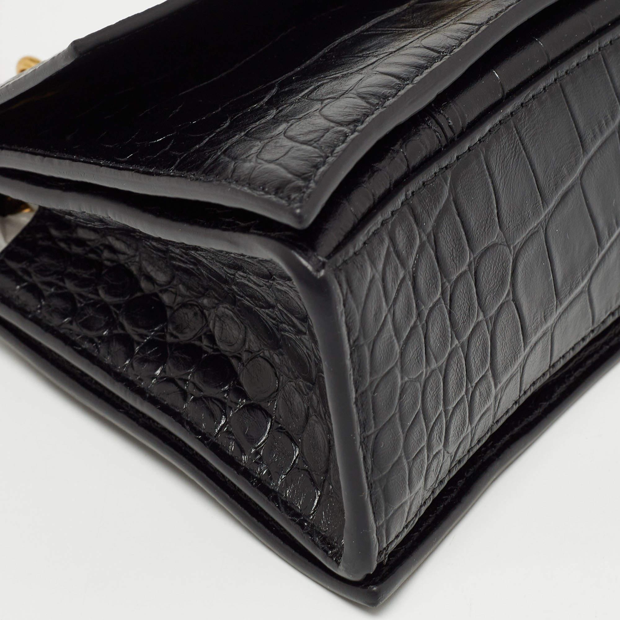Balenciaga Black Croc Embossed Leather Small Crush Bag 6