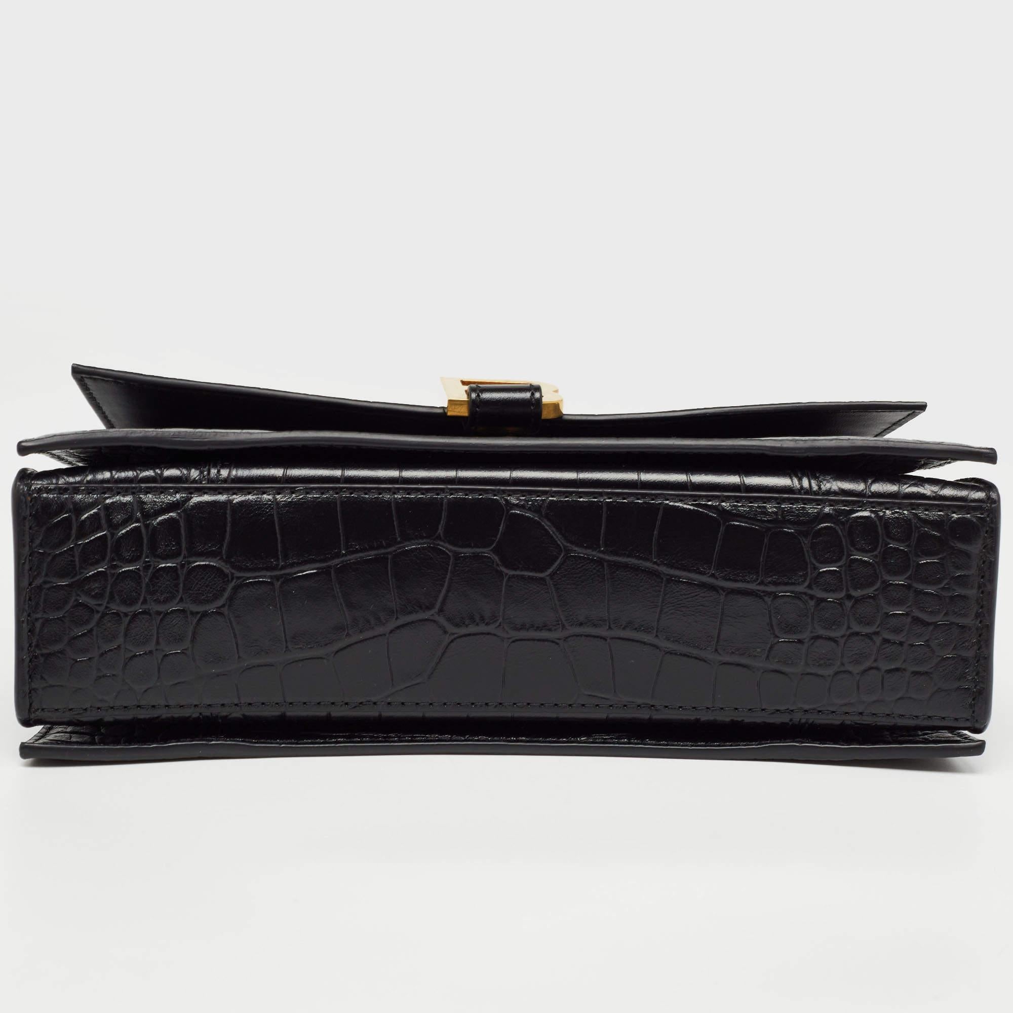 Balenciaga Black Croc Embossed Leather Small Crush Bag In Excellent Condition In Dubai, Al Qouz 2