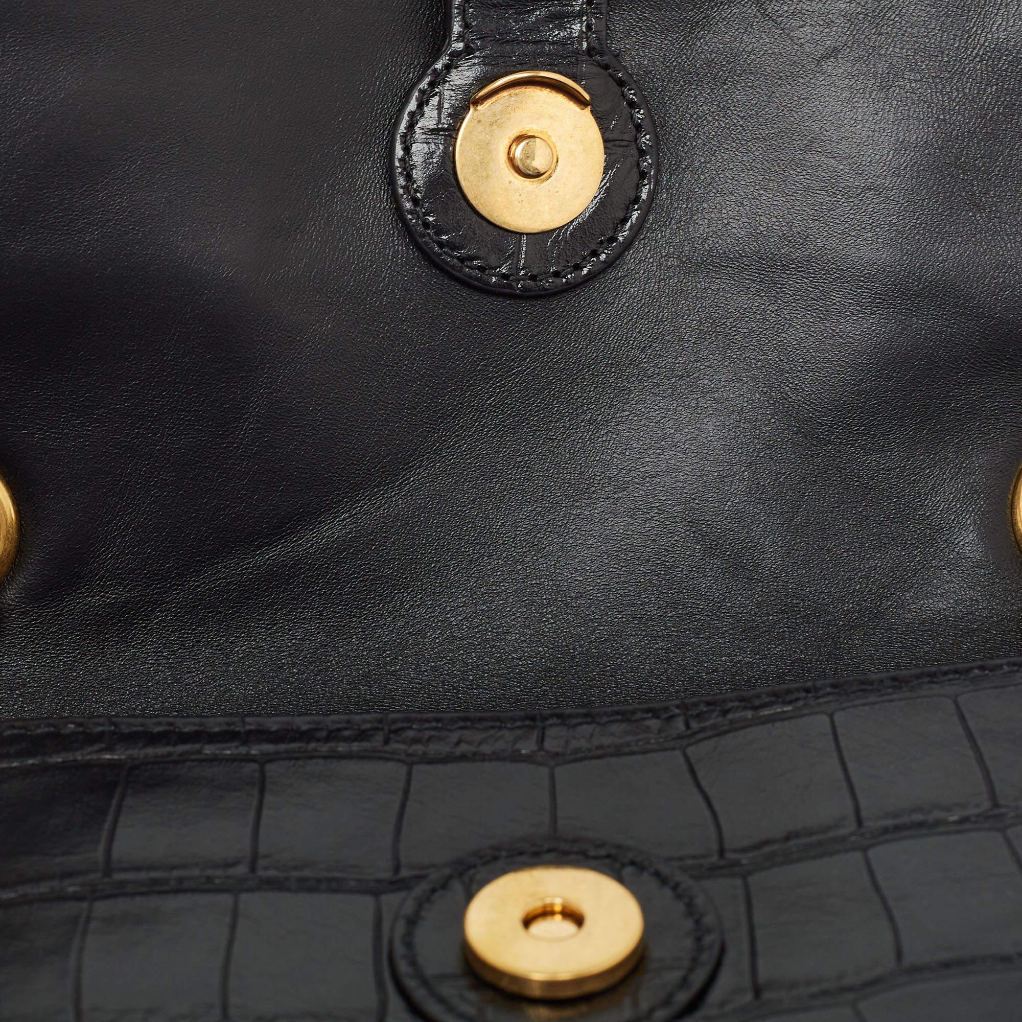 Women's Balenciaga Black Croc Embossed Leather Small Crush Bag