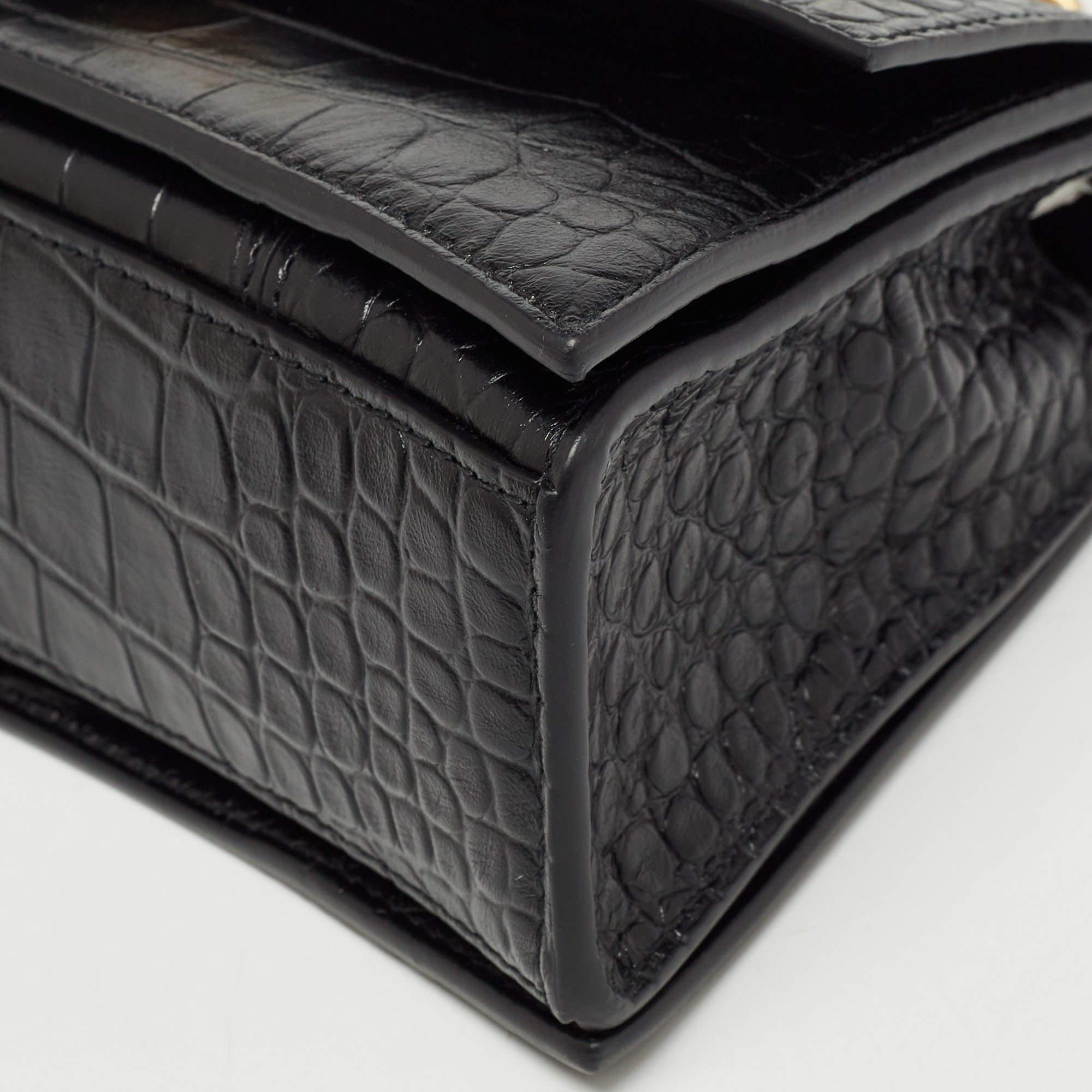 Balenciaga Black Croc Embossed Leather Small Crush Bag 5