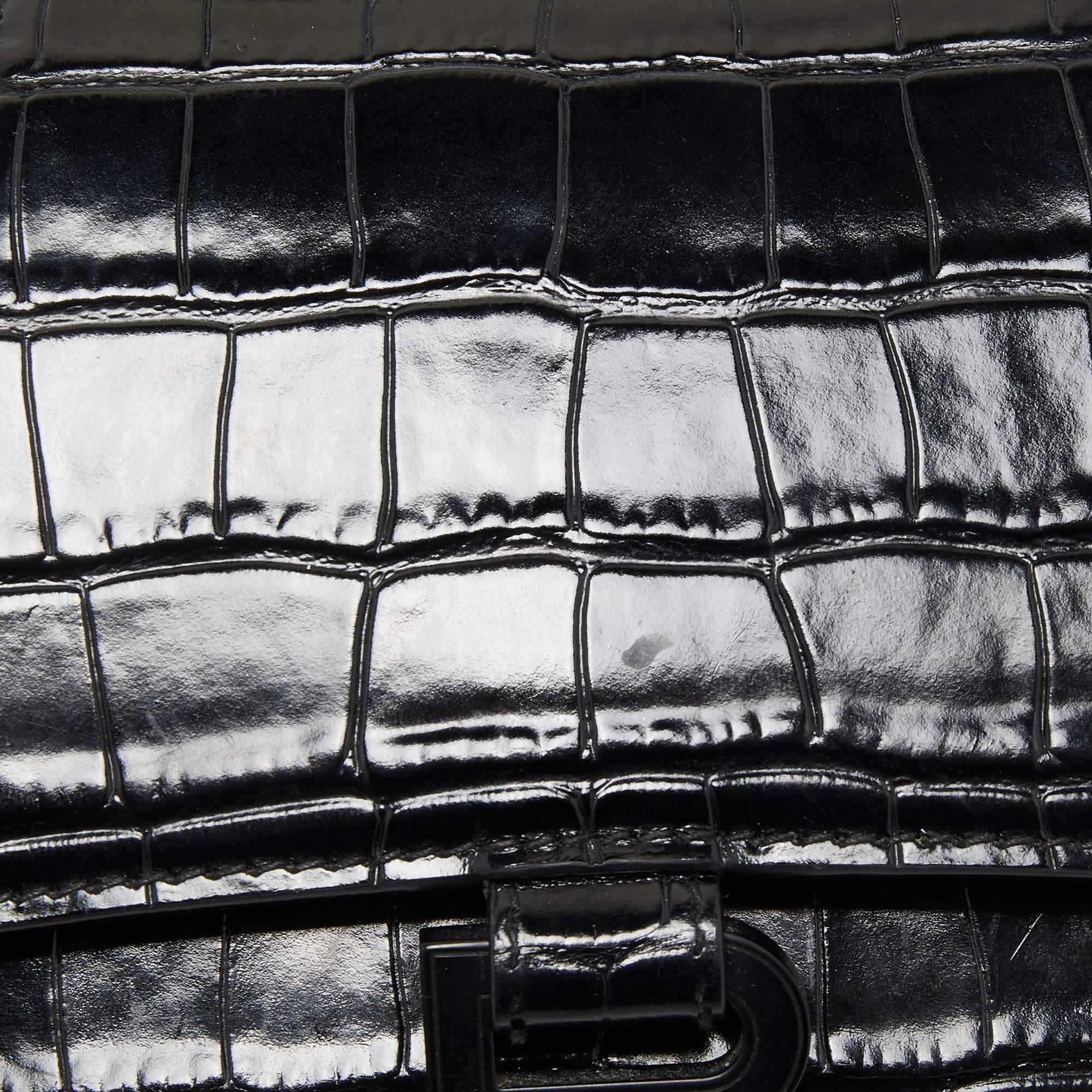Balenciaga Black Croc Embossed Leather Small Hourglass Top Handle Bag 7