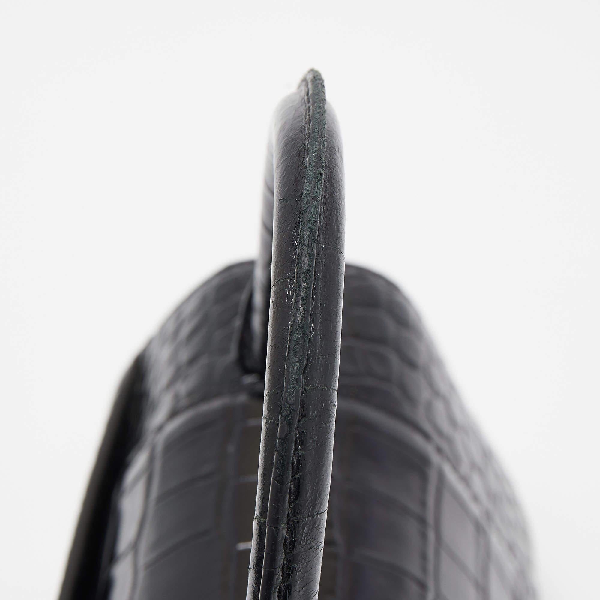Balenciaga Black Croc Embossed Leather Small Hourglass Top Handle Bag 10