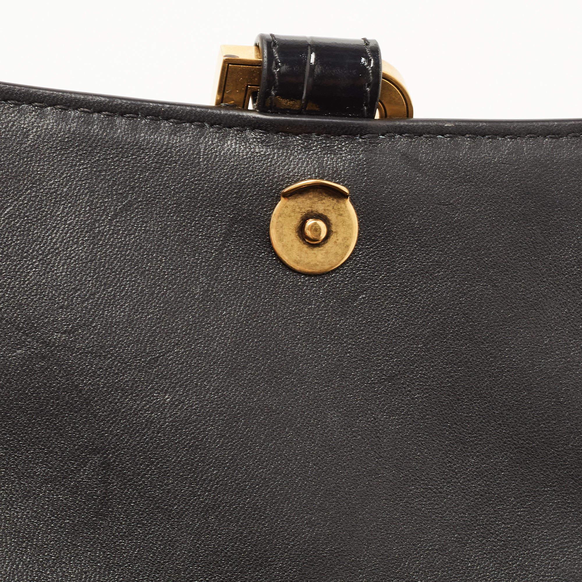Balenciaga Black Croc Embossed Leather Small Hourglass Top Handle Bag 11