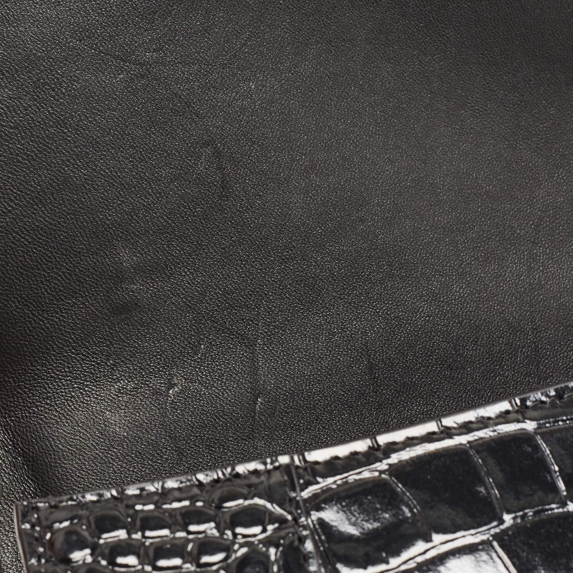 Balenciaga Black Croc Embossed Leather Small Hourglass Top Handle Bag 12