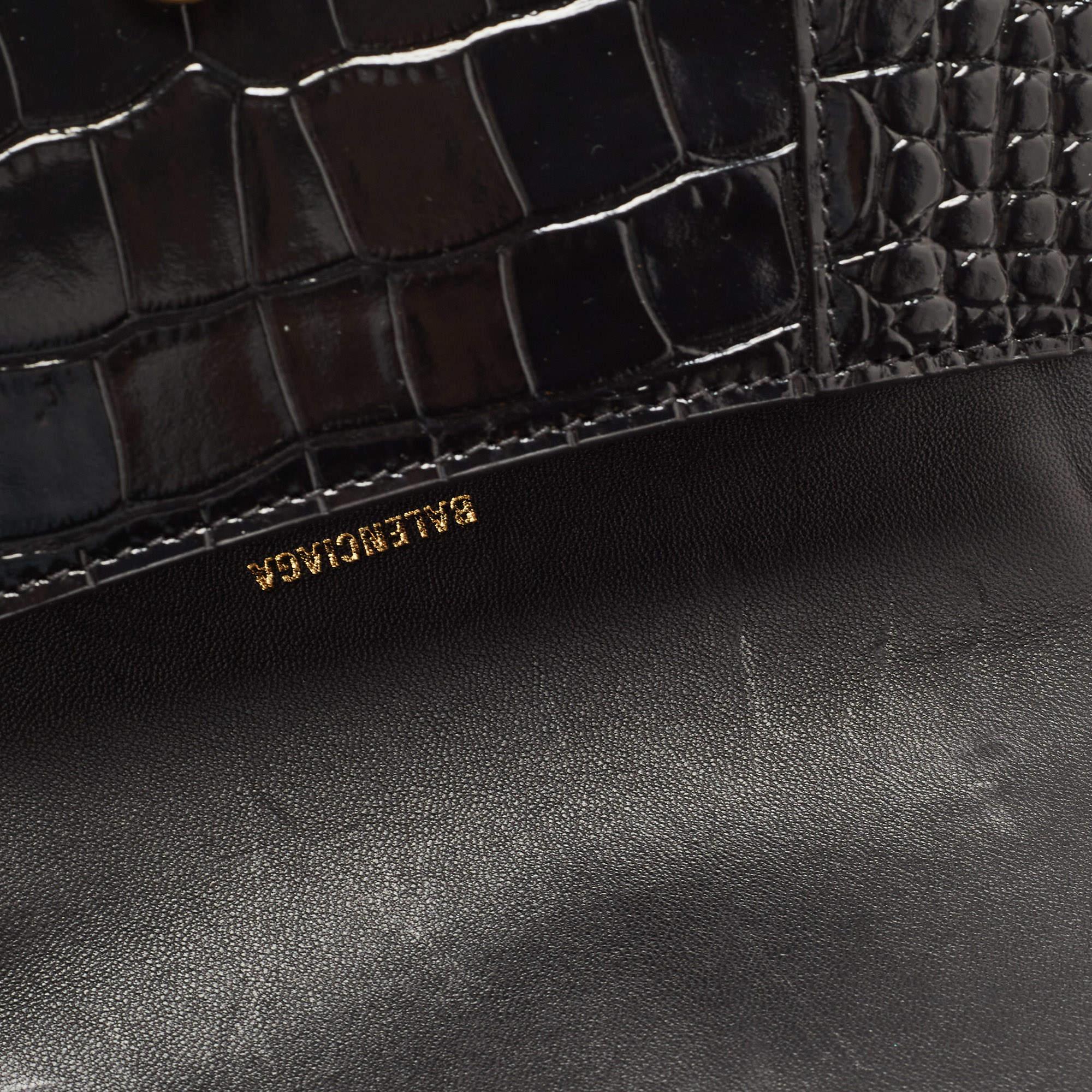 Balenciaga Black Croc Embossed Leather Small Hourglass Top Handle Bag 13