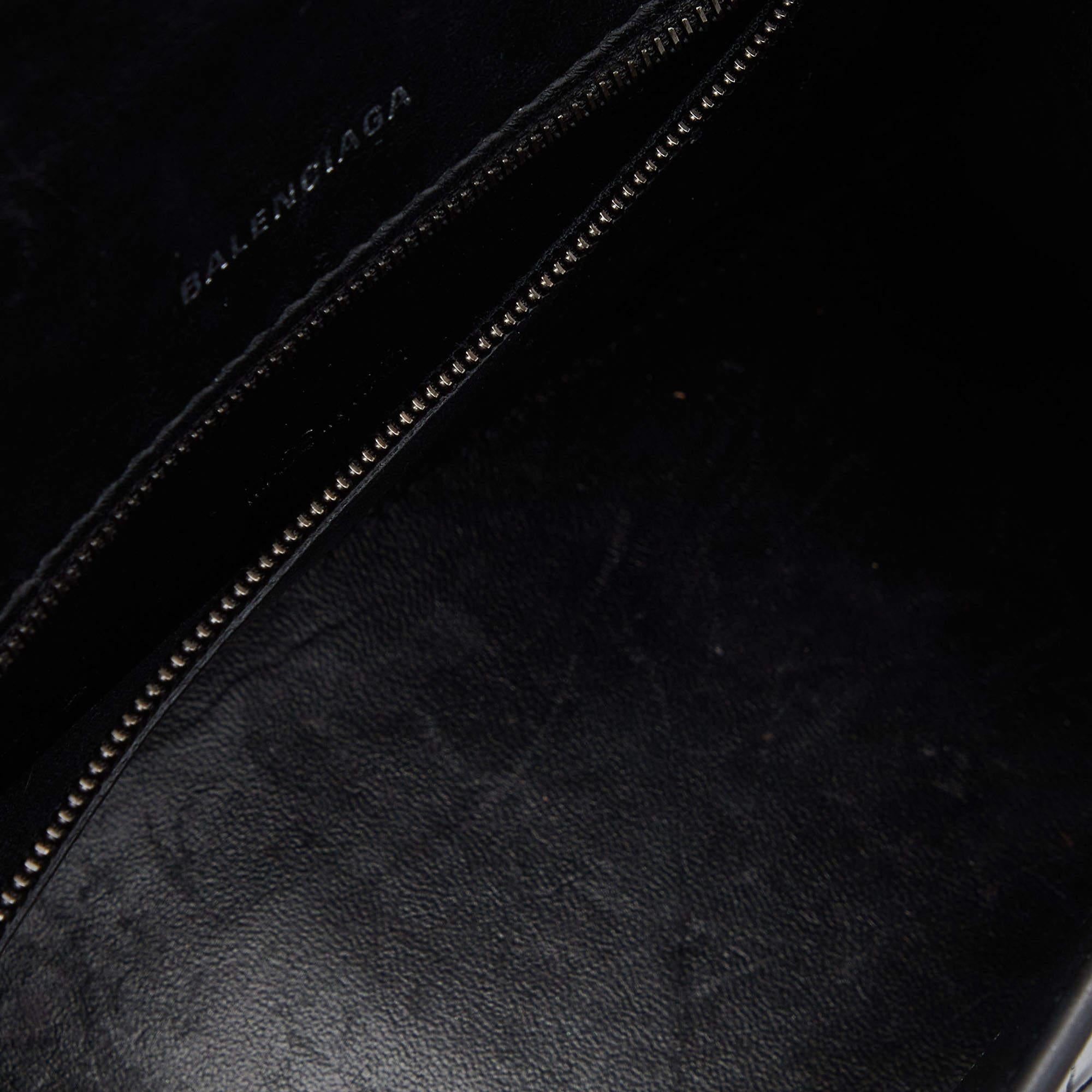 Balenciaga Black Croc Embossed Leather Small Hourglass Top Handle Bag In Excellent Condition In Dubai, Al Qouz 2