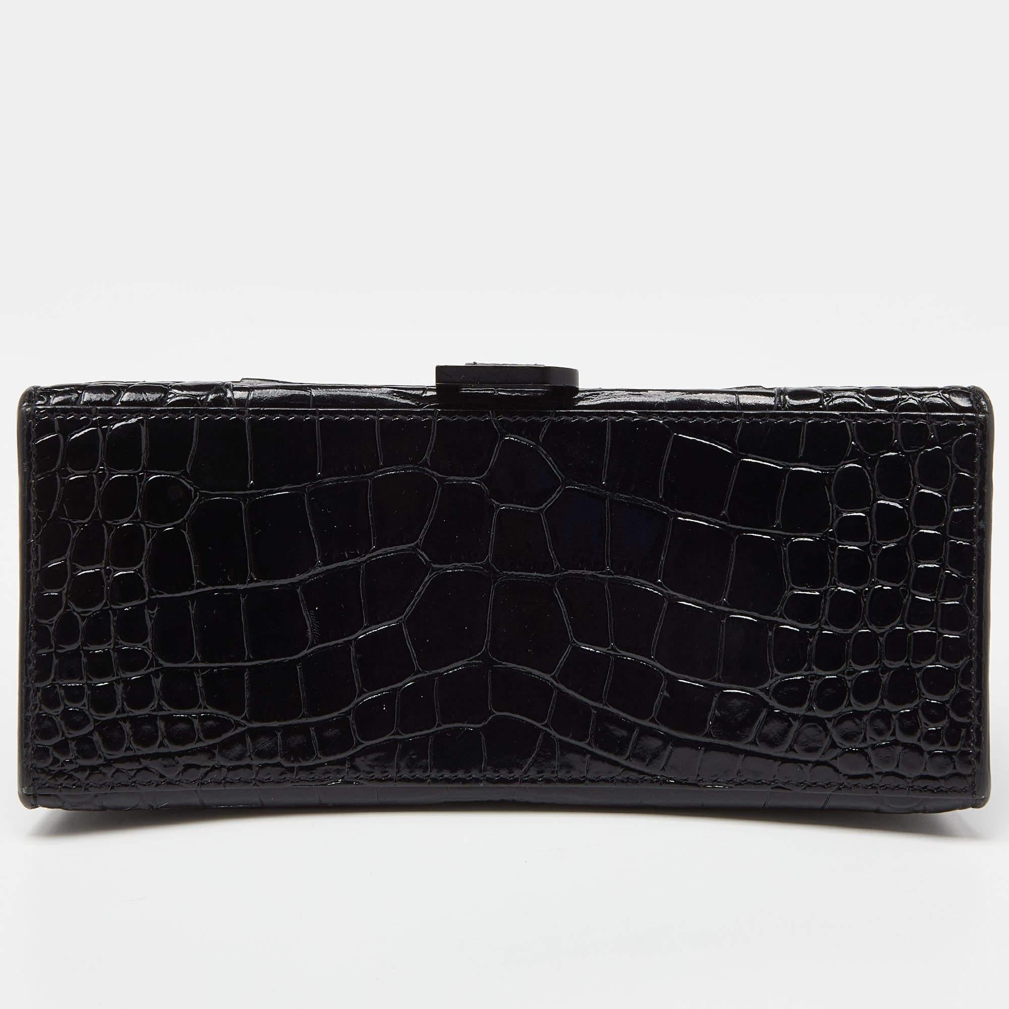 Balenciaga Black Croc Embossed Leather Small Hourglass Top Handle Bag 3