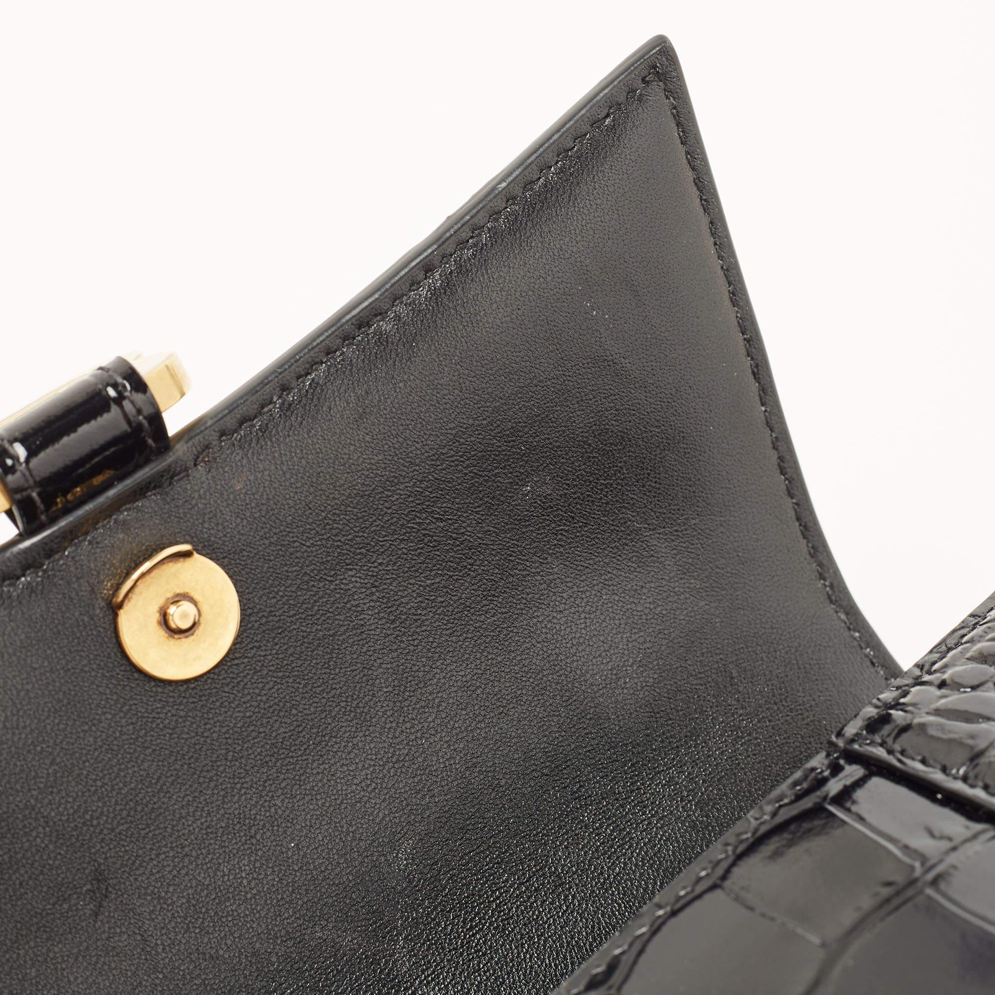 Balenciaga Black Croc Embossed Leather XS Hourglass Top Handle Bag 8