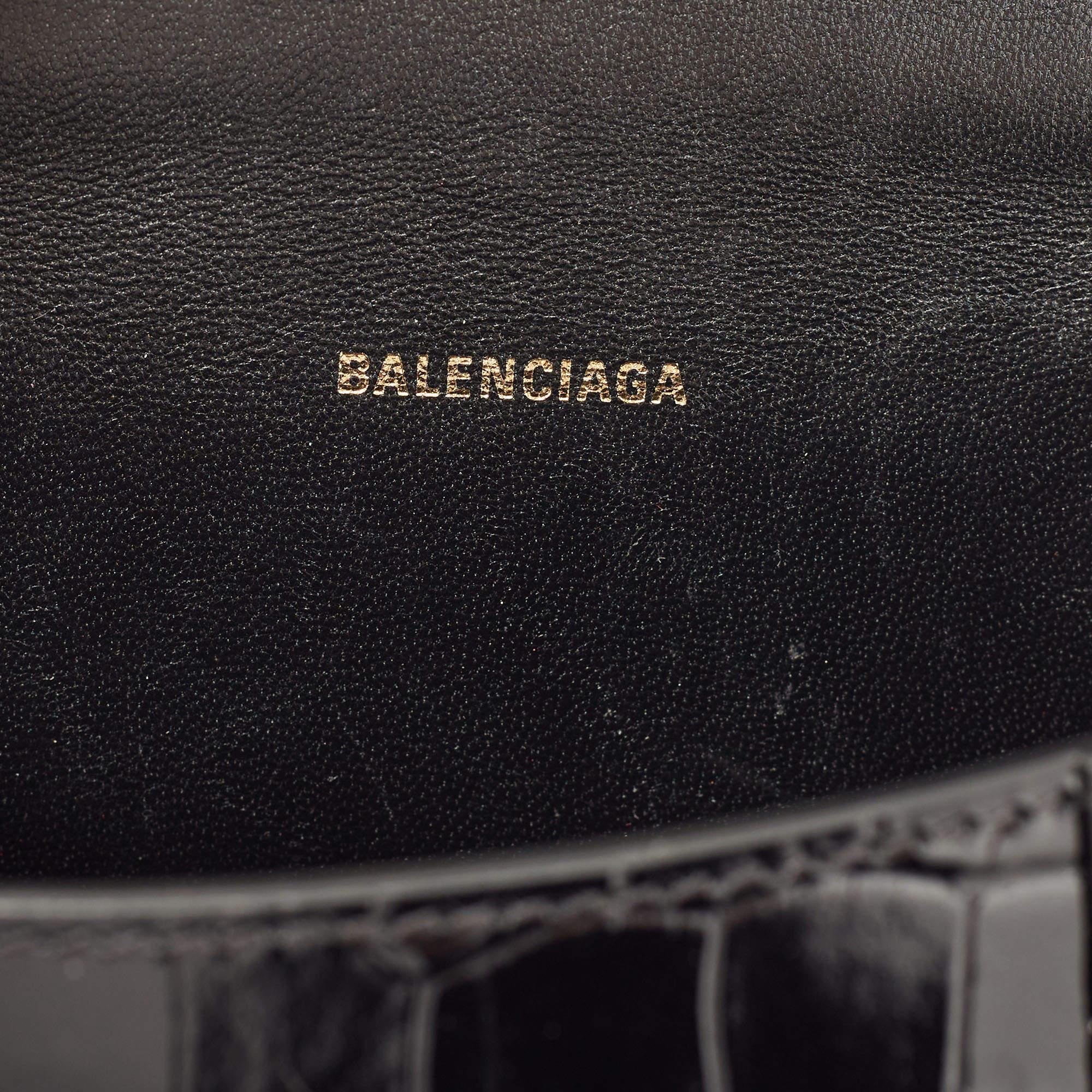Balenciaga Black Croc Embossed Leather XS Hourglass Top Handle Bag 10