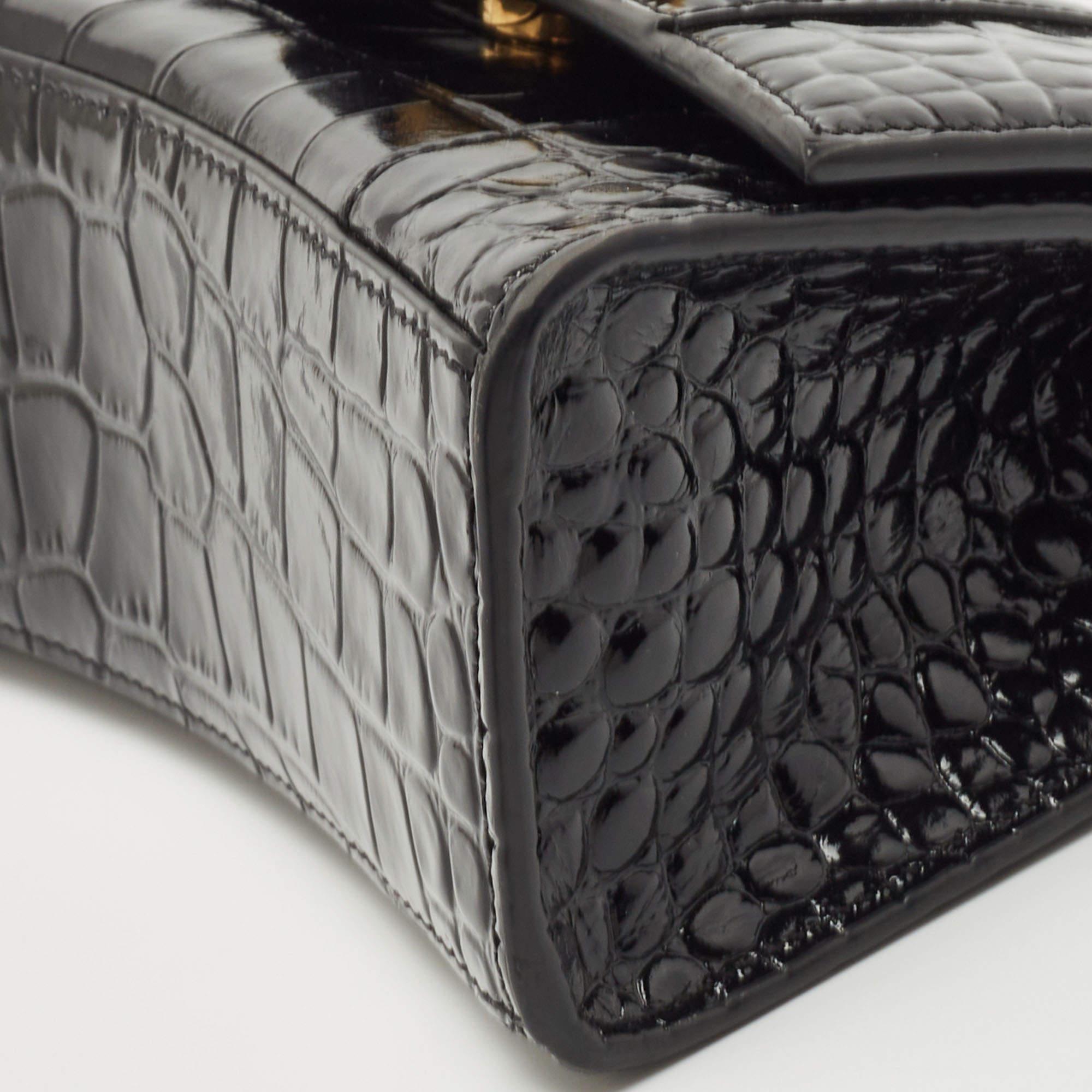 Balenciaga Black Croc Embossed Leather XS Hourglass Top Handle Bag 4