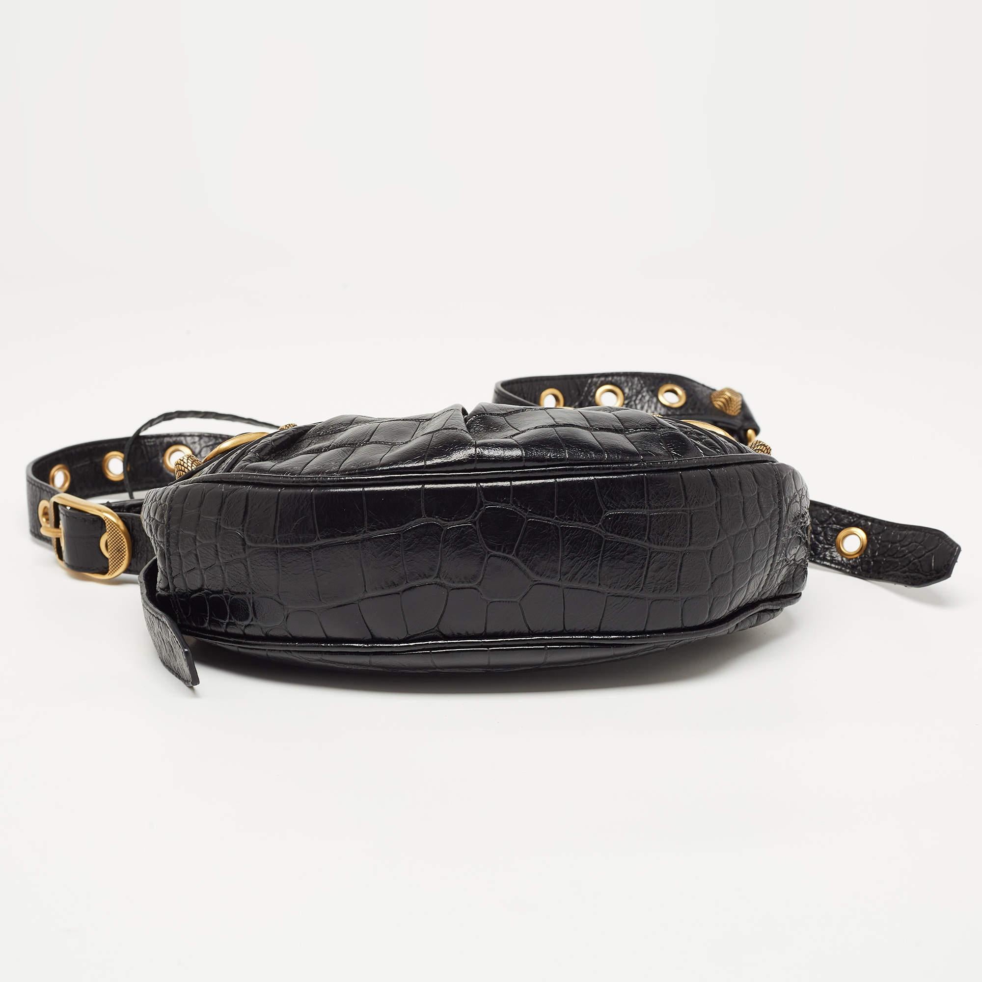 Balenciaga Black Croc Embossed Leather XS Le Cagole Shoulder Bag For Sale 1