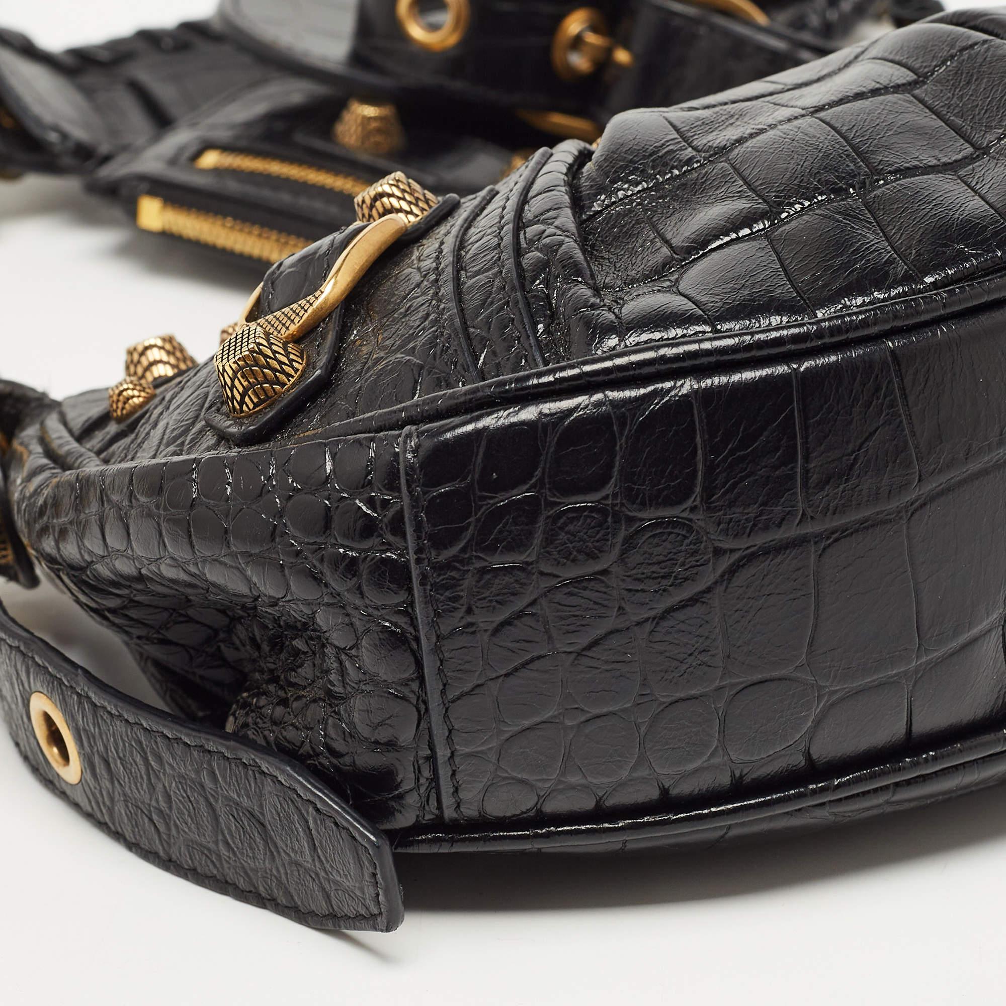 Balenciaga Black Croc Embossed Leather XS Le Cagole Shoulder Bag For Sale 2