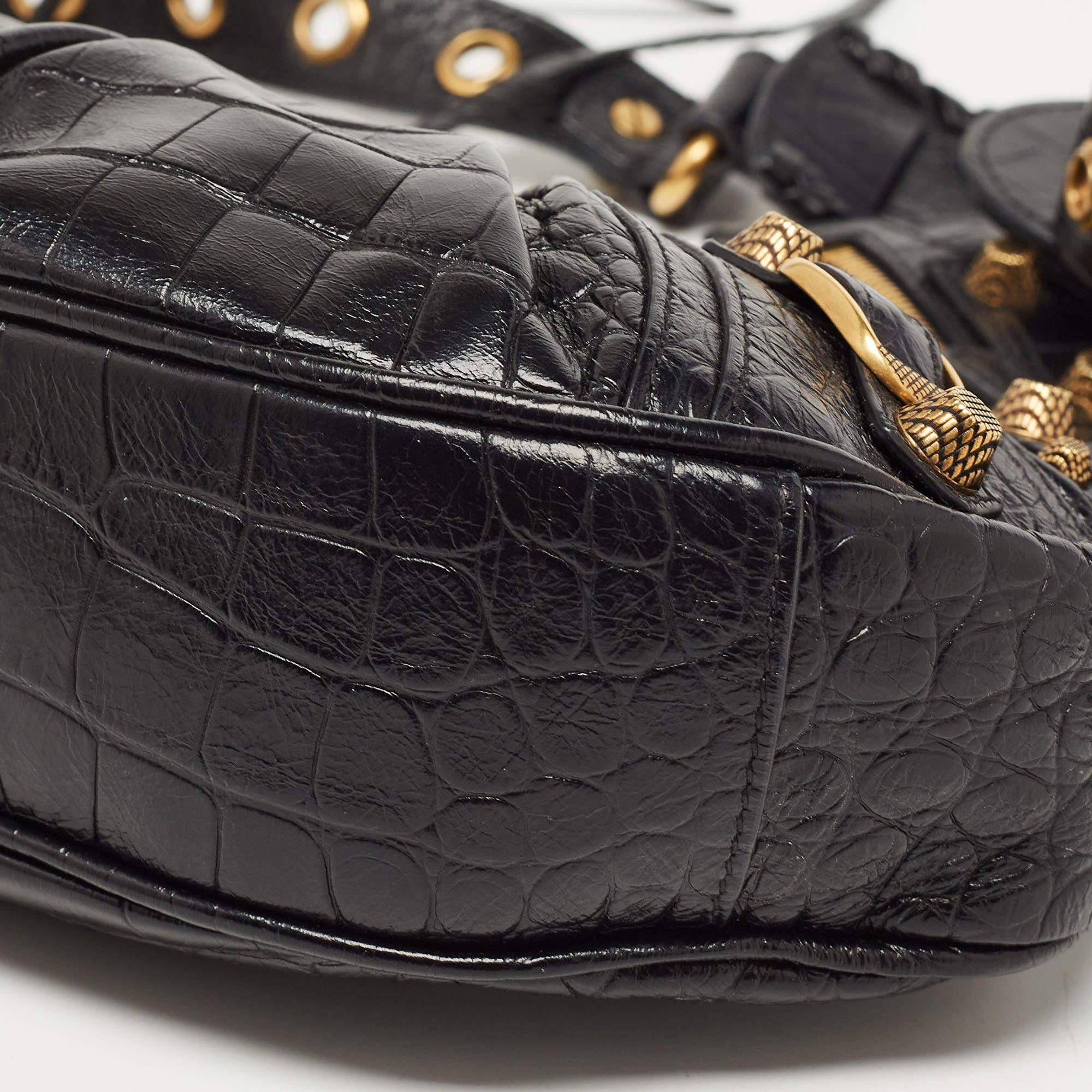 Balenciaga Black Croc Embossed Leather XS Le Cagole Shoulder Bag 3