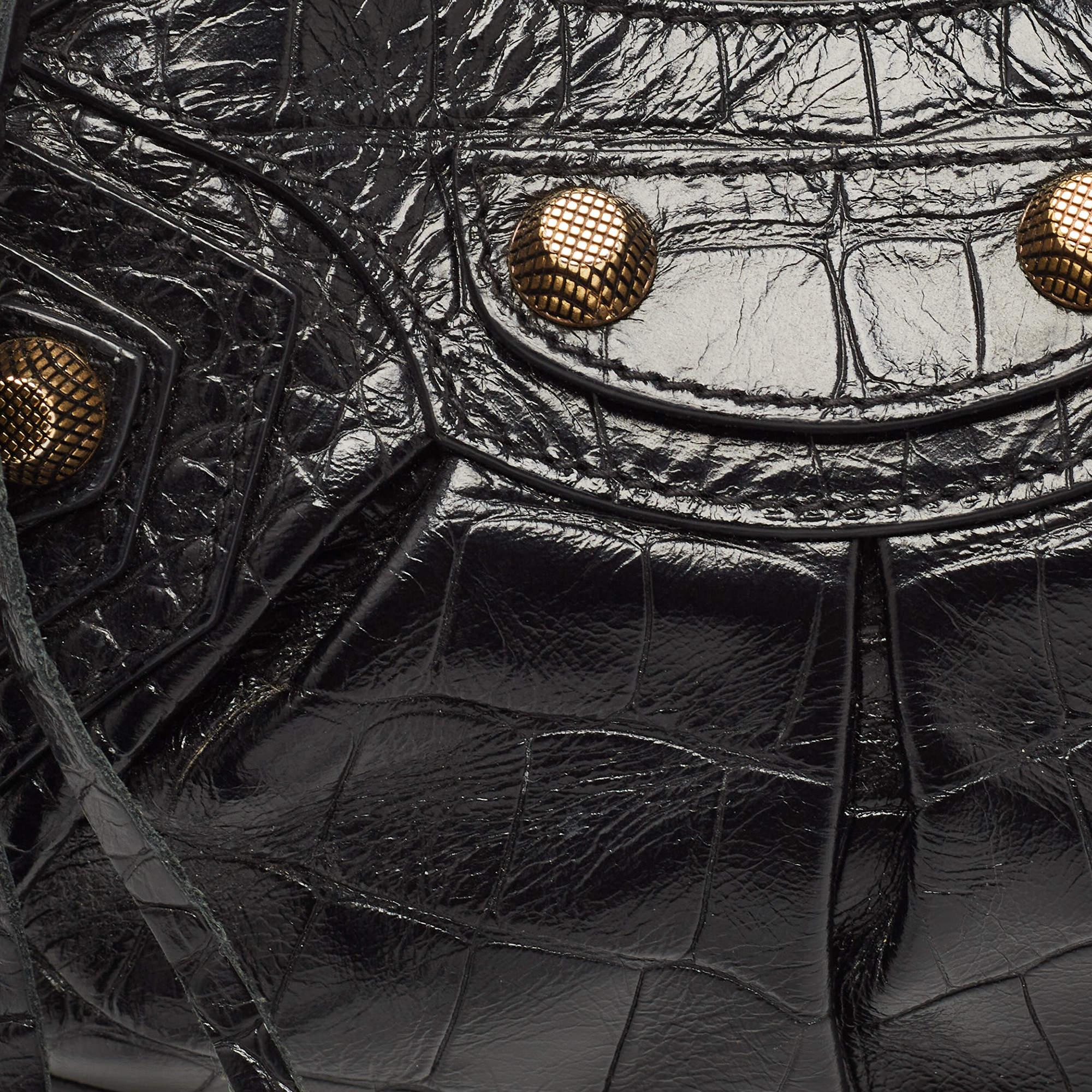 Balenciaga Black Croc Embossed Leather XS Le Cagole Shoulder Bag 4