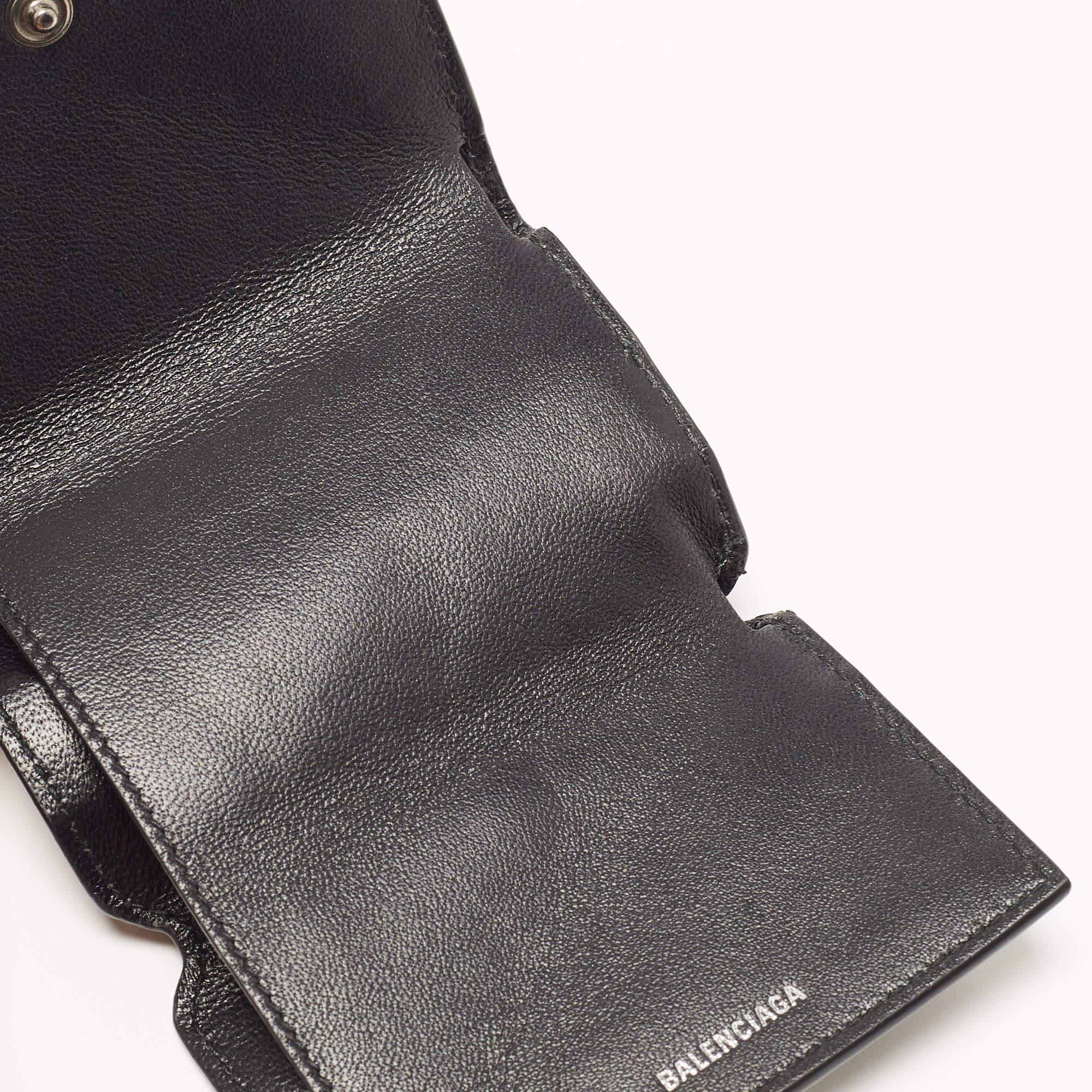 Balenciaga Black Croc Embossed Shiny Leather Mini BB Wallet 1