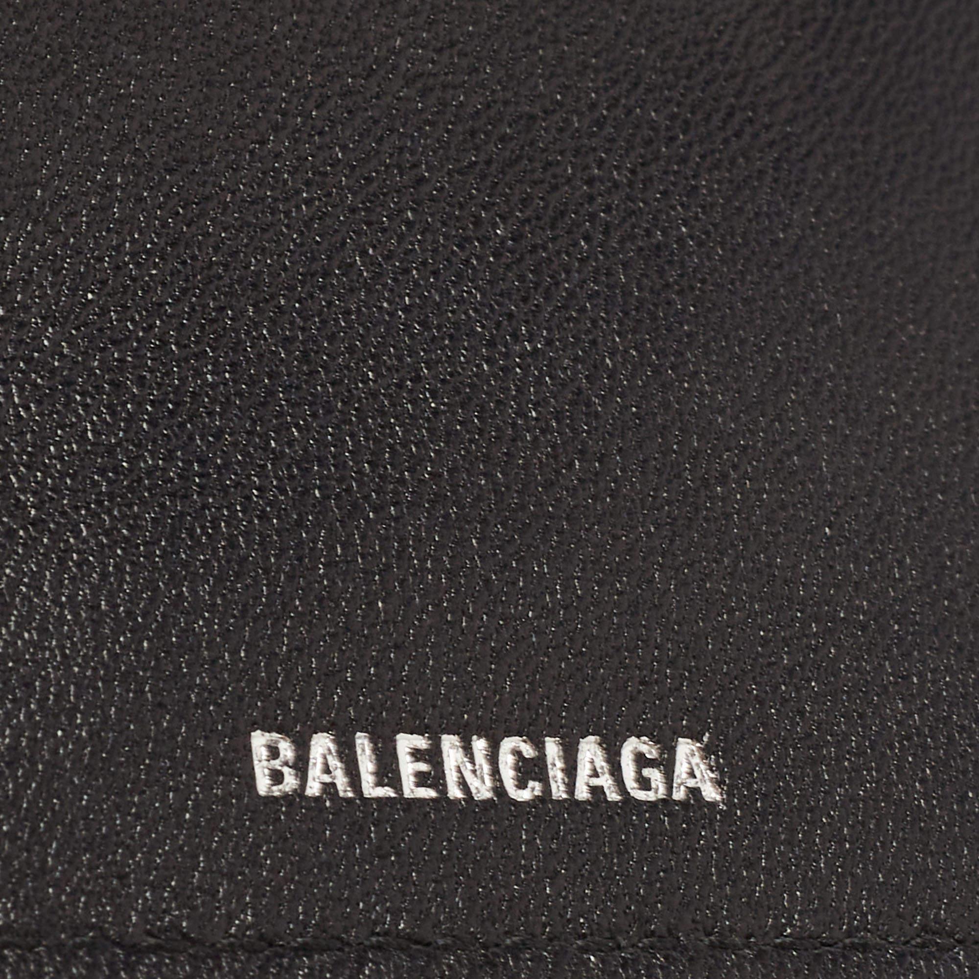Balenciaga Black Croc Embossed Shiny Leather Mini BB Wallet 2
