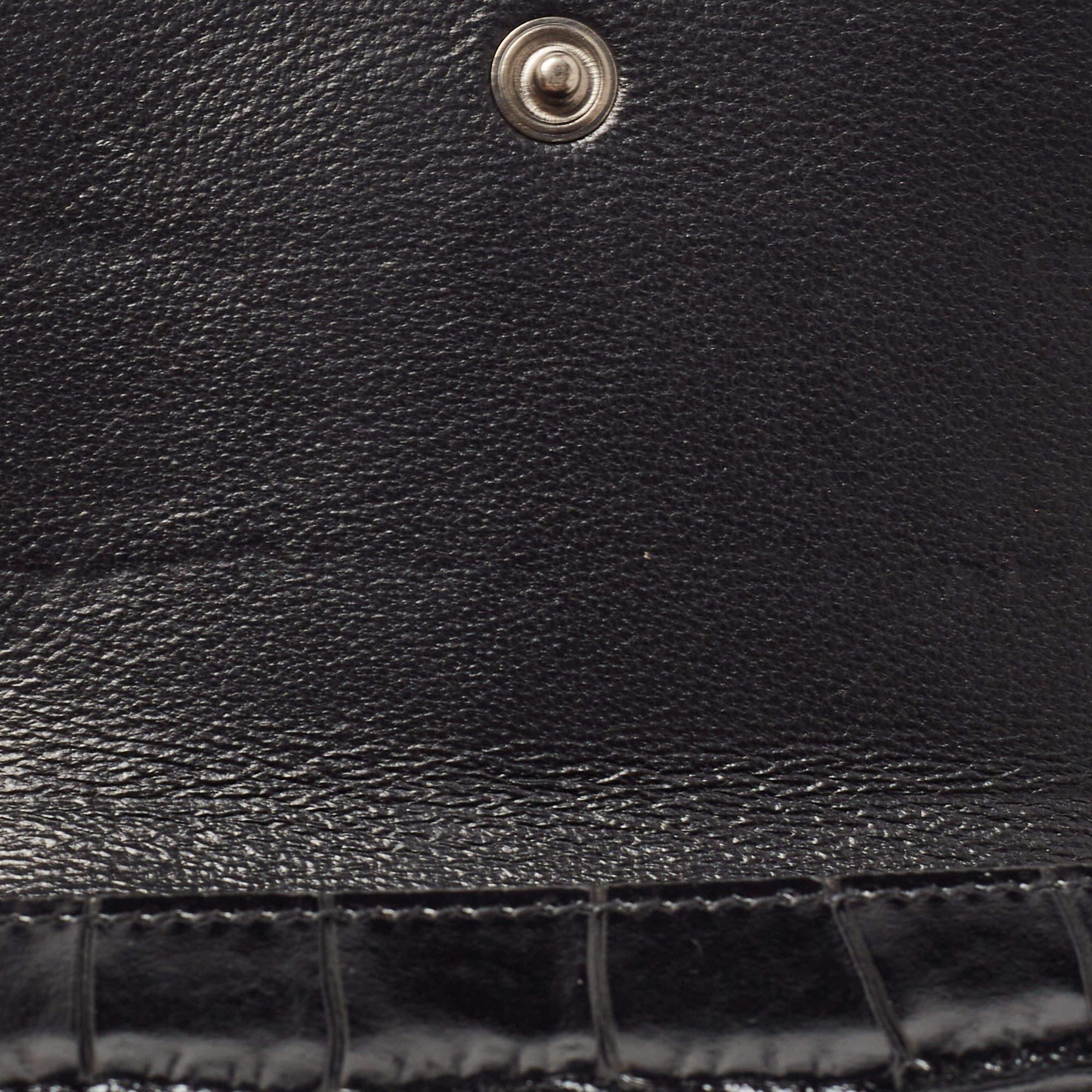 Balenciaga Black Croc Embossed Shiny Leather Mini BB Wallet 3