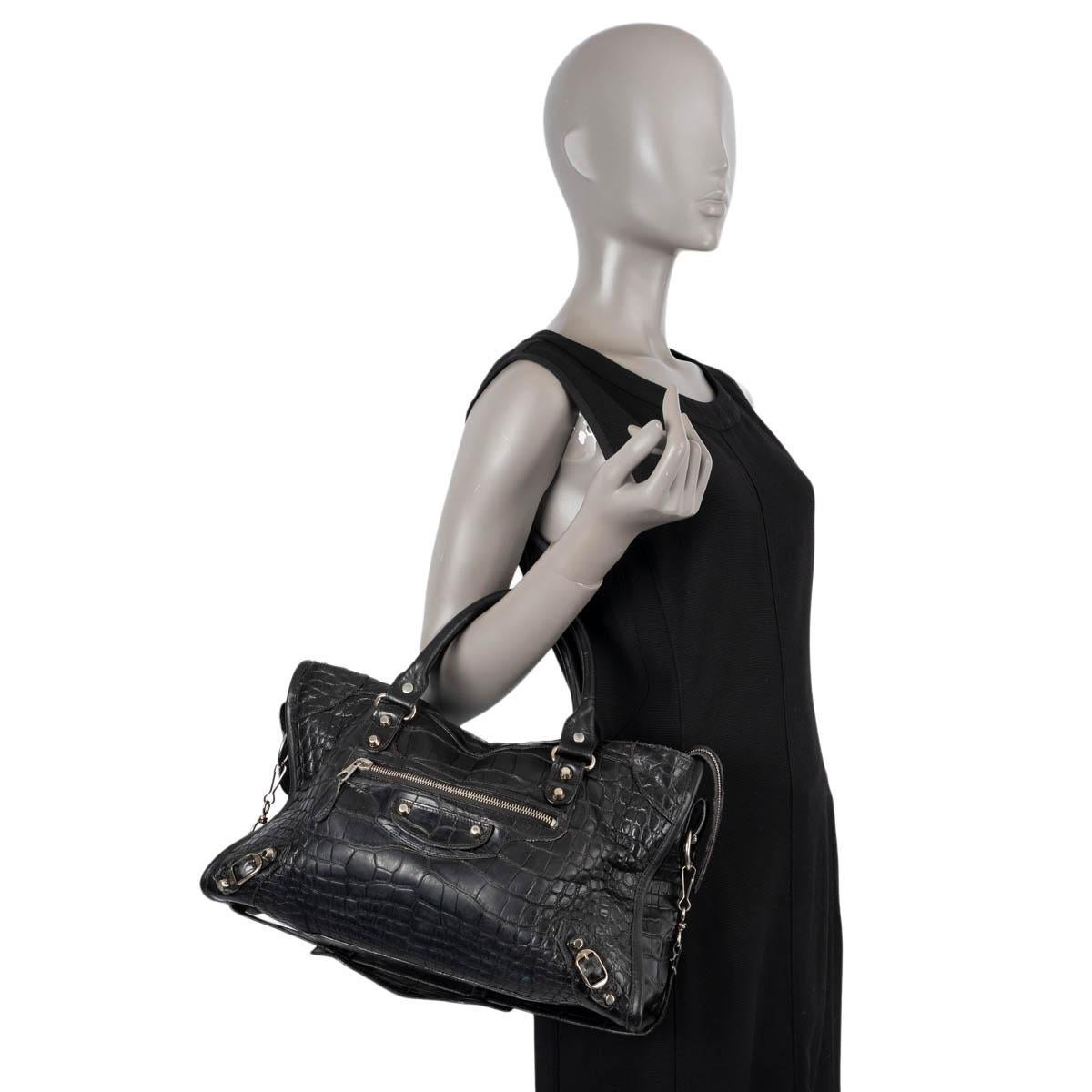 BALENCIAGA black CROCODILE CLASSIC CITY Shoulder Bag For Sale 7