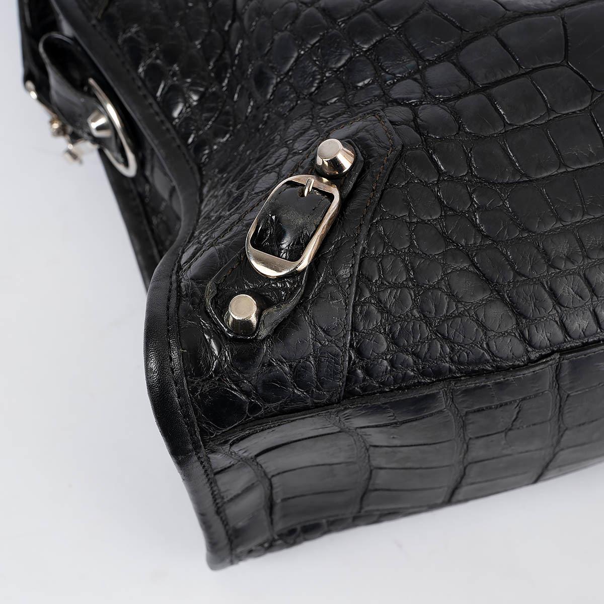 BALENCIAGA black CROCODILE CLASSIC CITY Shoulder Bag For Sale 4