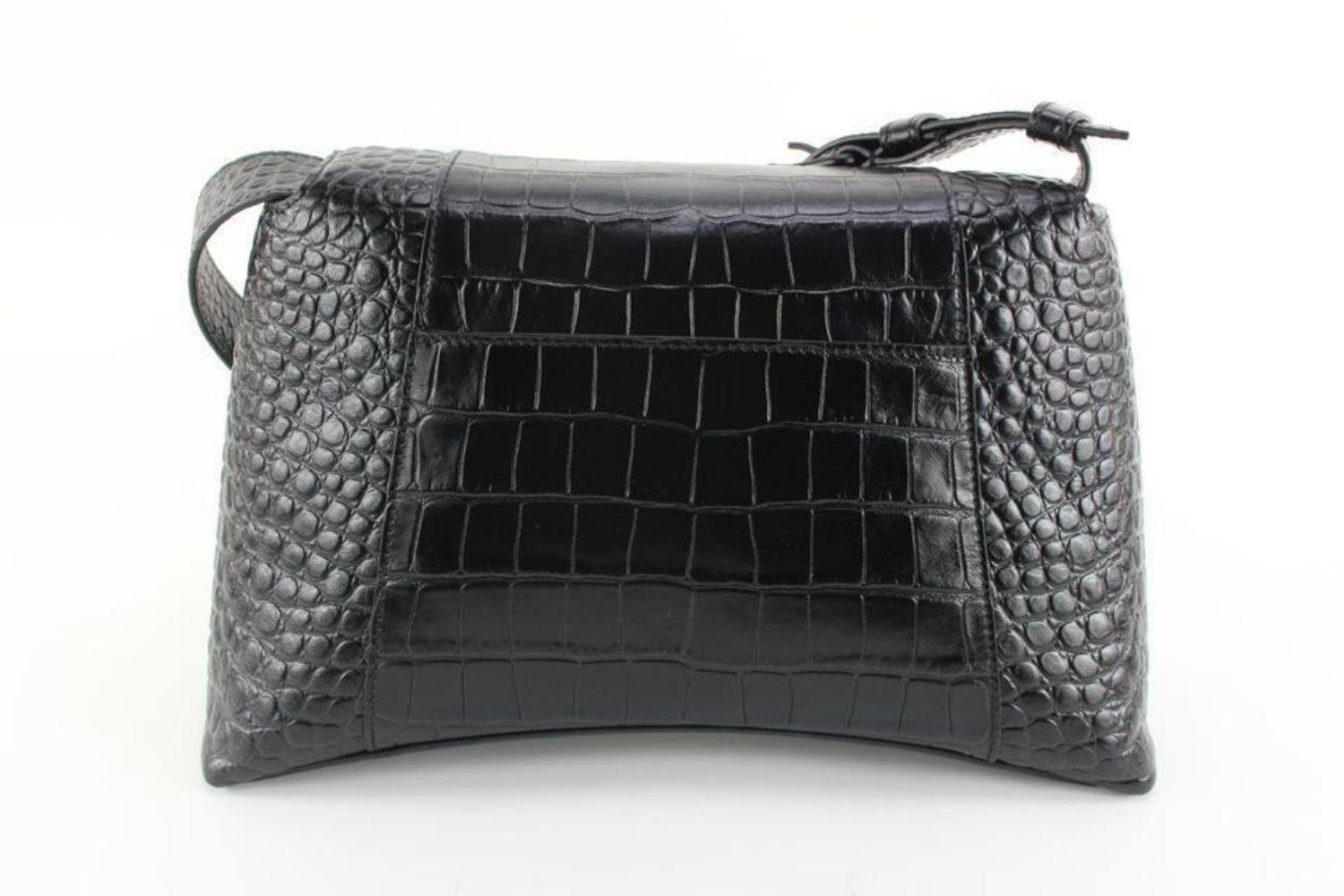 Balenciaga Black Crocodile Embossed Leather Downtown Soft Hourglass XS 16BA118 3