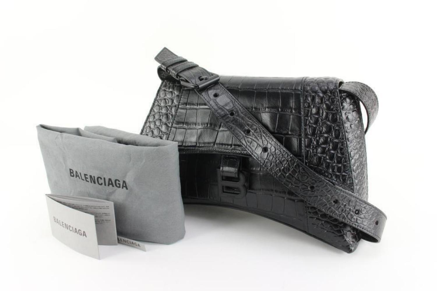 Balenciaga Black Crocodile Embossed Leather Downtown Soft Hourglass XS 16BA118 5