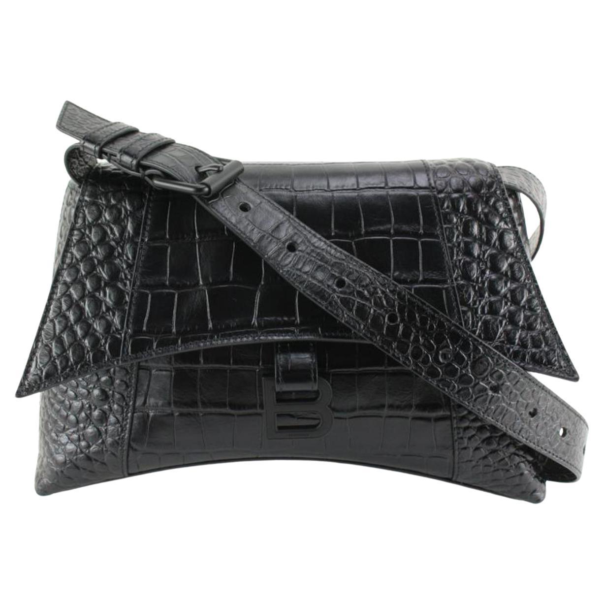 Balenciaga Black Crocodile Embossed Leather Downtown Soft Hourglass XS 16BA118