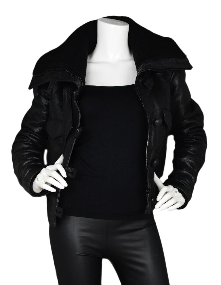 Balenciaga Black Cropped Leather Bomber Jacket W/ Knit ... (768 x 987 Pixel)