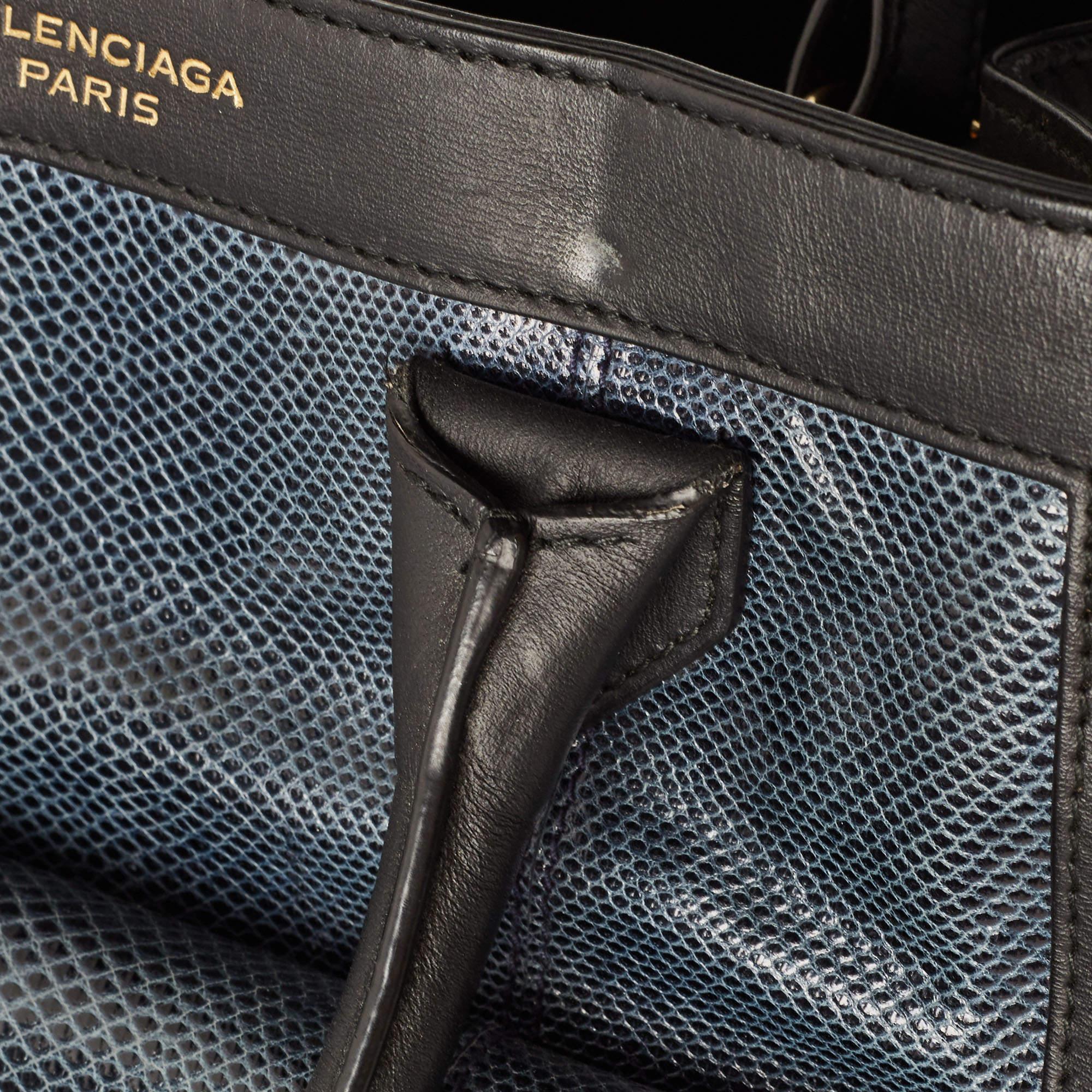 Balenciaga Black/Dark Blue Leather and Lizard Padlock All Afternoon Tote 2