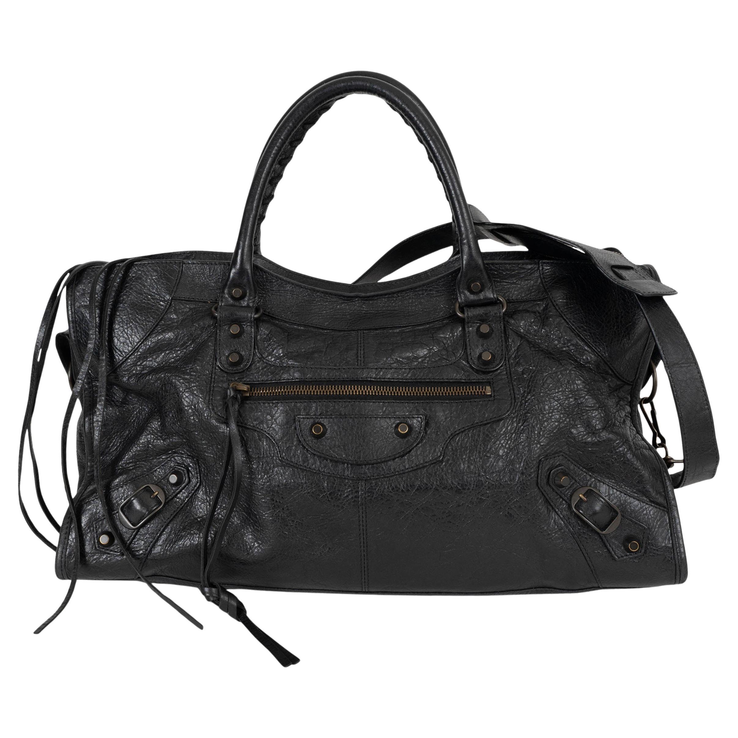 BALENCIAGA CLASSIC CITY Tasche aus schwarzem Leder in Used-Optik