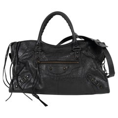 BALENCIAGA black distressed leather CLASSIC CITY Bag