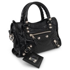 BALENCIAGA black distressed leather GIANT CITY MINI Crossbody Bag