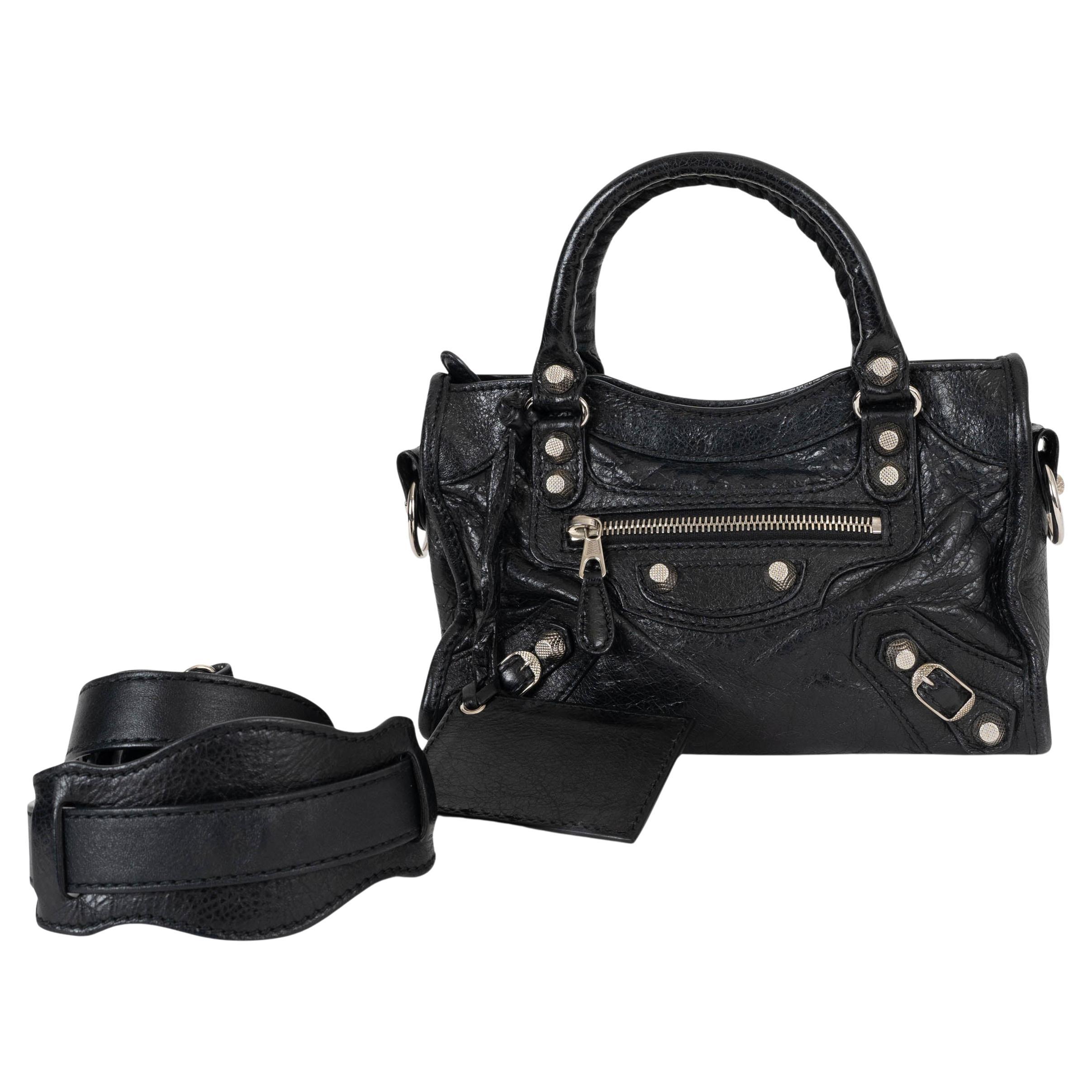 BALENCIAGA schwarze GIANT CITY MINI Crossbody Tasche aus Leder
