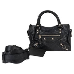 BALENCIAGA black distressed leather GIANT CITY MINI Crossbody Bag
