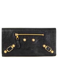 BALENCIAGA black distressed leather GIANT MONEY Continental Wallet