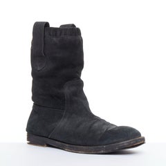 BALENCIAGA black distressed suede leather elastic flat boots