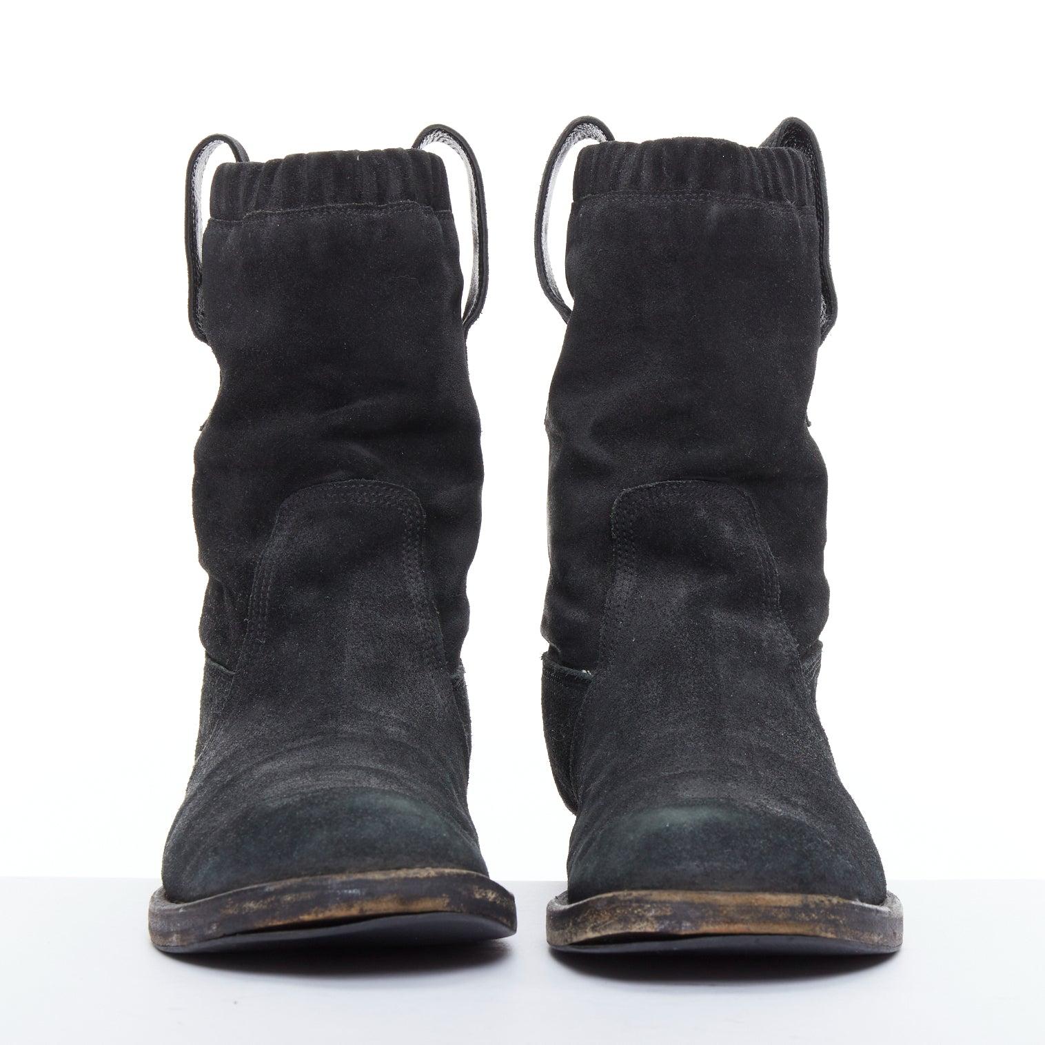 Black BALENCIAGA black distressed suede leather elastic flat boots For Sale