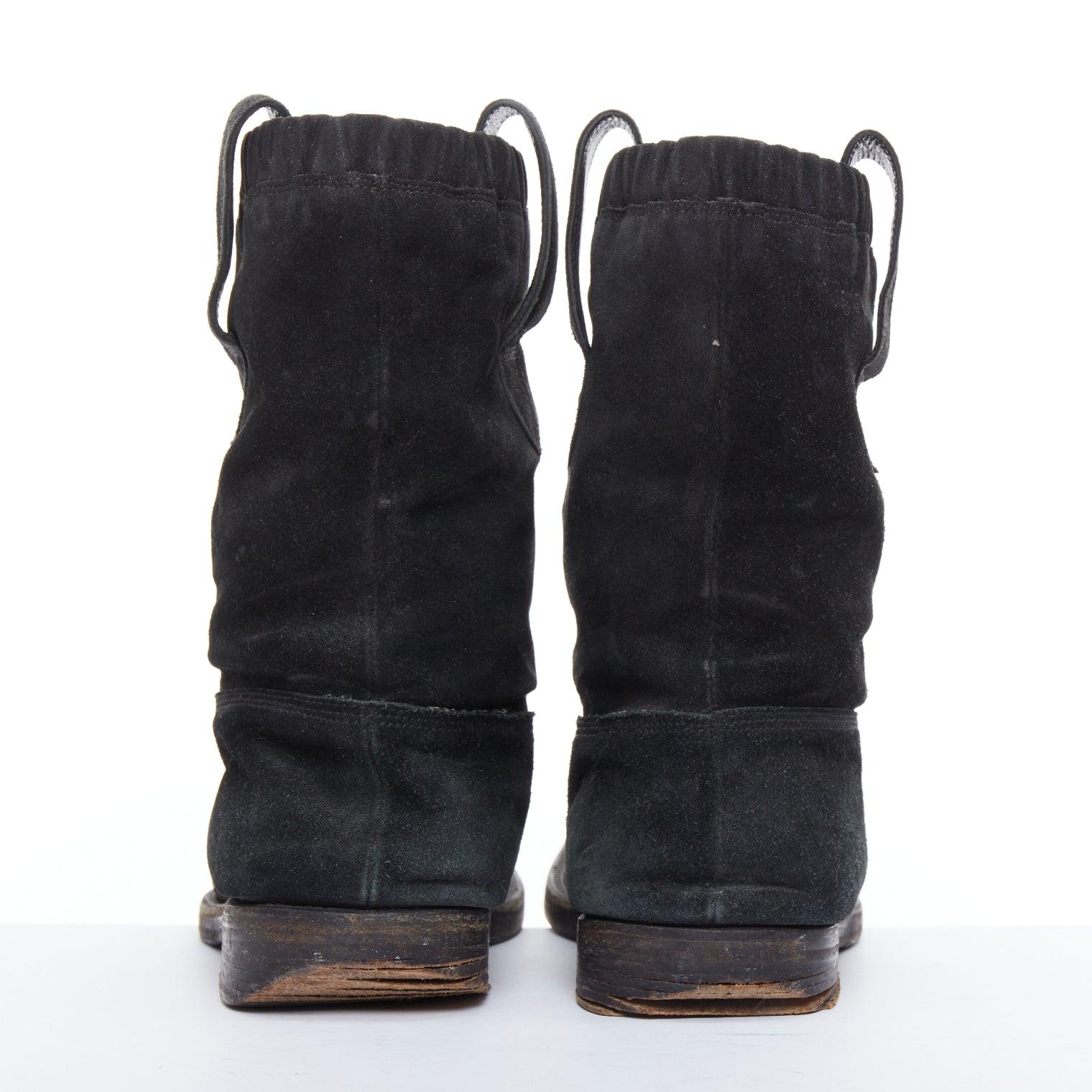 Men's BALENCIAGA black distressed suede leather elastic flat boots For Sale