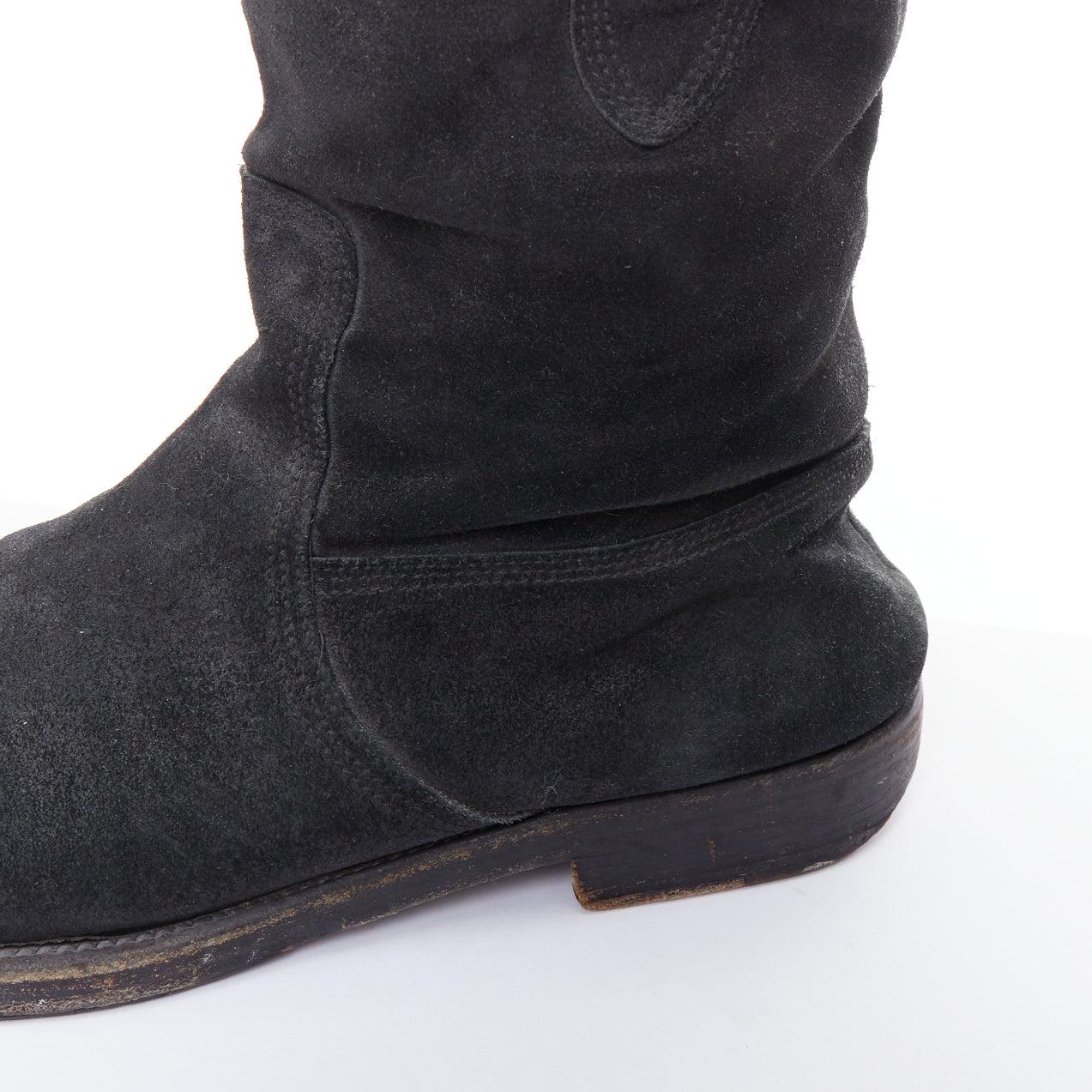 BALENCIAGA black distressed suede leather elastic flat boots For Sale 3