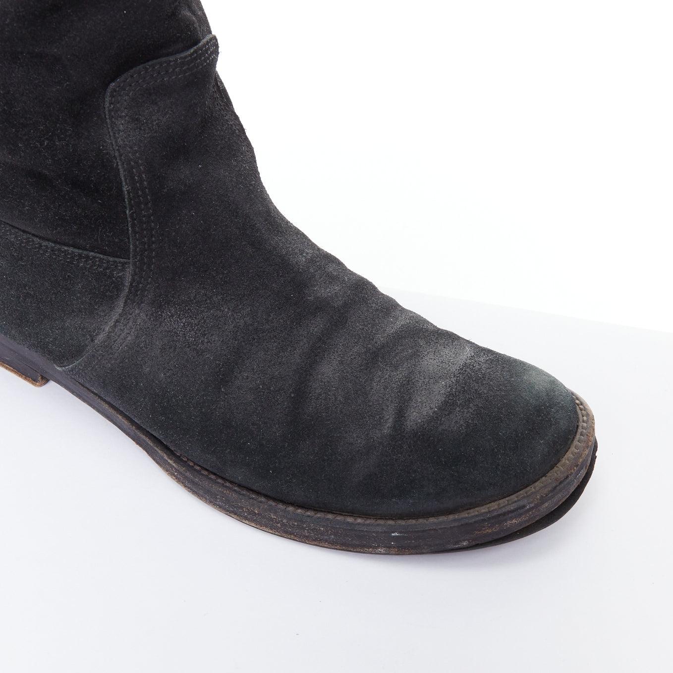 BALENCIAGA black distressed suede leather elastic flat boots For Sale 4