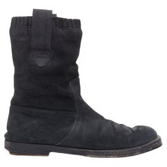 BALENCIAGA black distressed suede leather elastic flat boots
