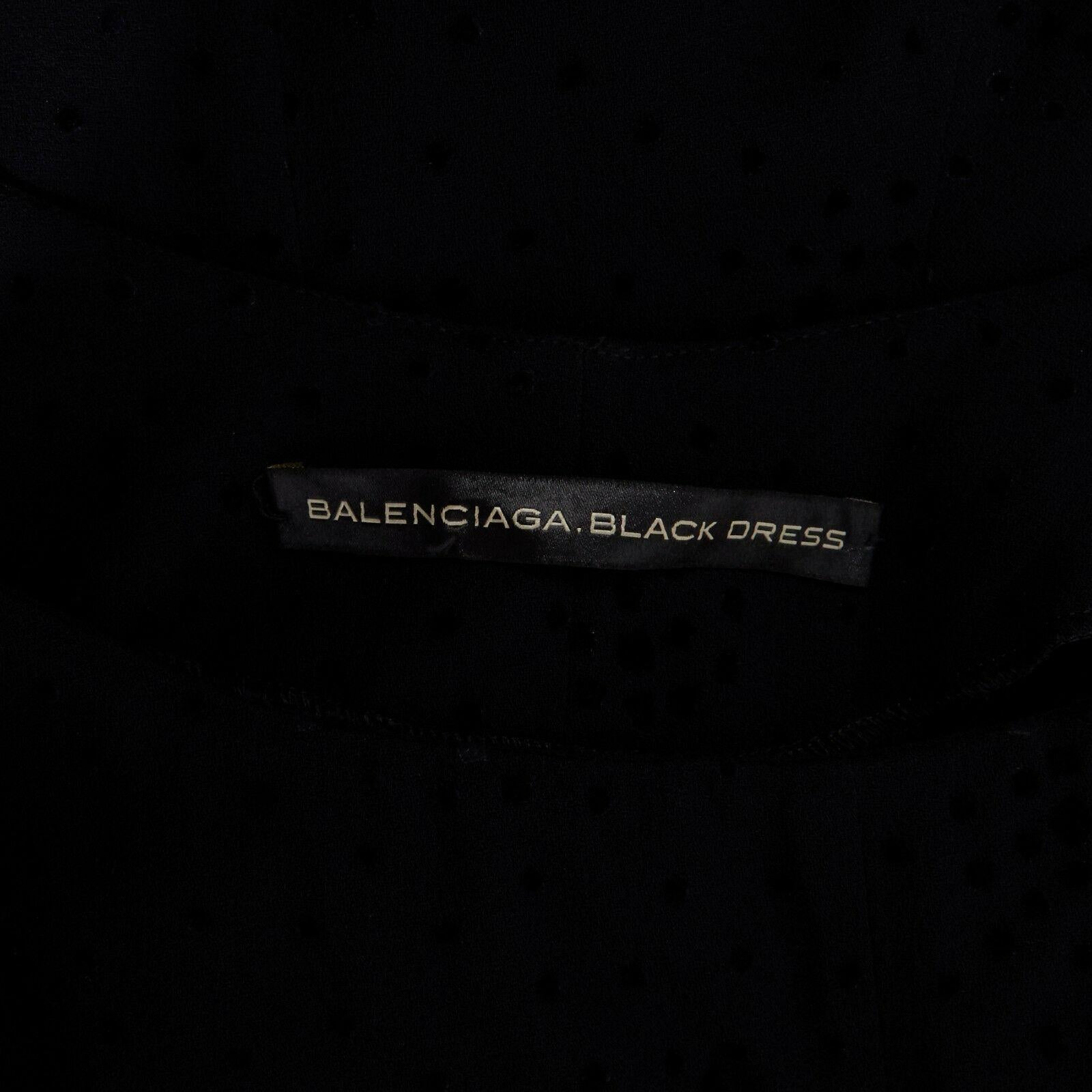 BALENCIAGA Black Dress velvet dot rusched waist mini dress S FR36 US4 5