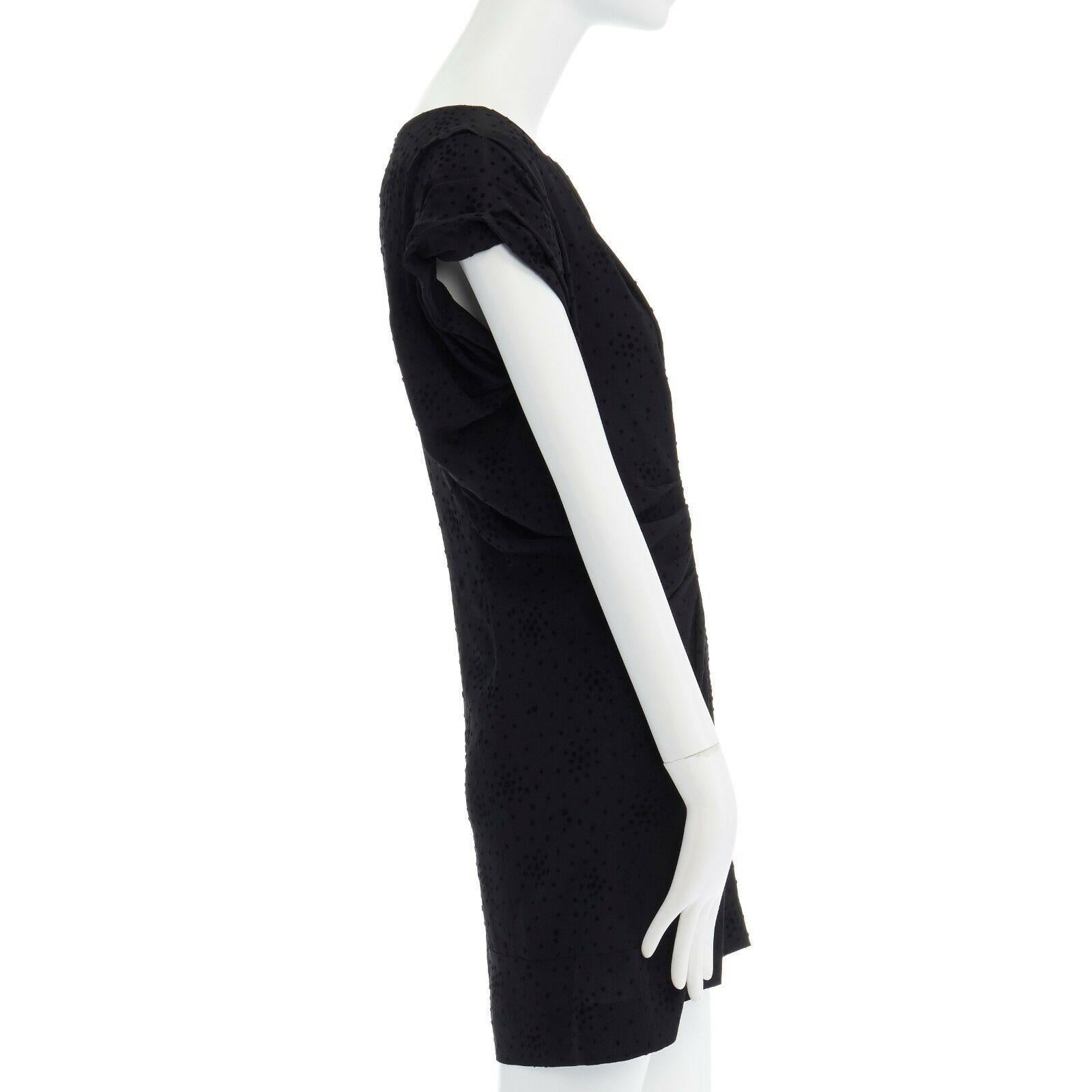 BALENCIAGA Black Dress velvet dot rusched waist mini dress S FR36 US4 In Excellent Condition In Hong Kong, NT