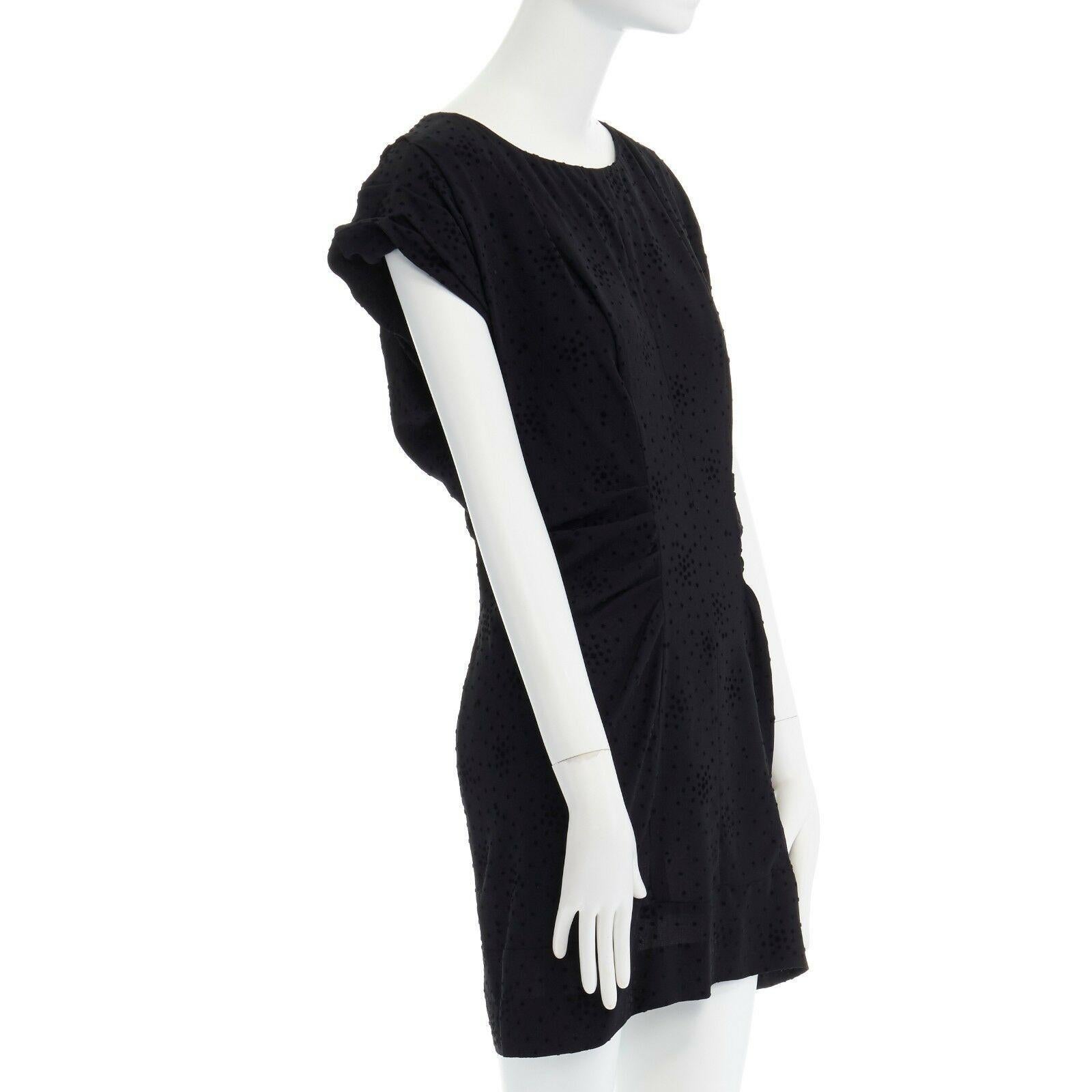 Women's BALENCIAGA Black Dress velvet dot rusched waist mini dress S FR36 US4