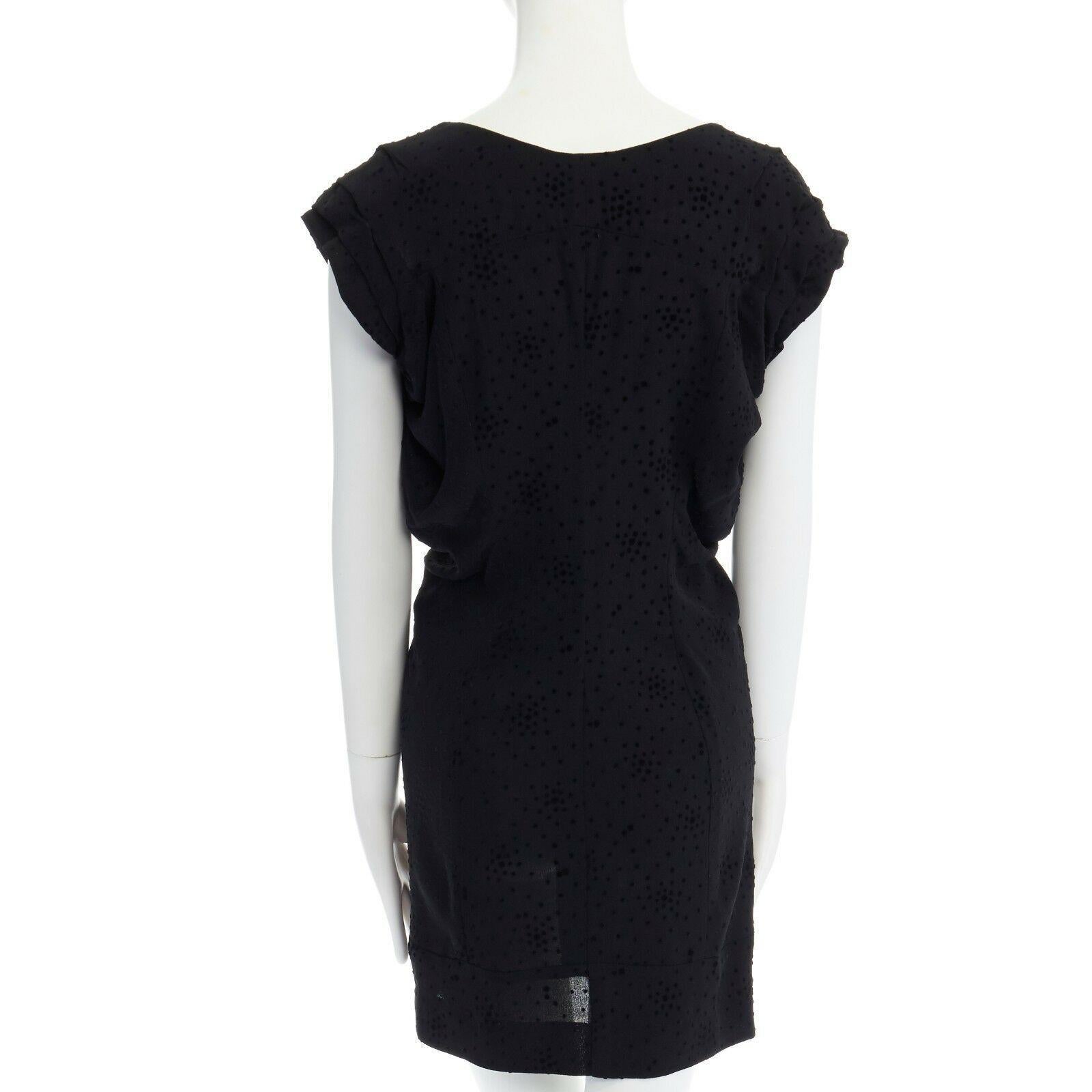 BALENCIAGA Black Dress velvet dot rusched waist mini dress S FR36 US4 1