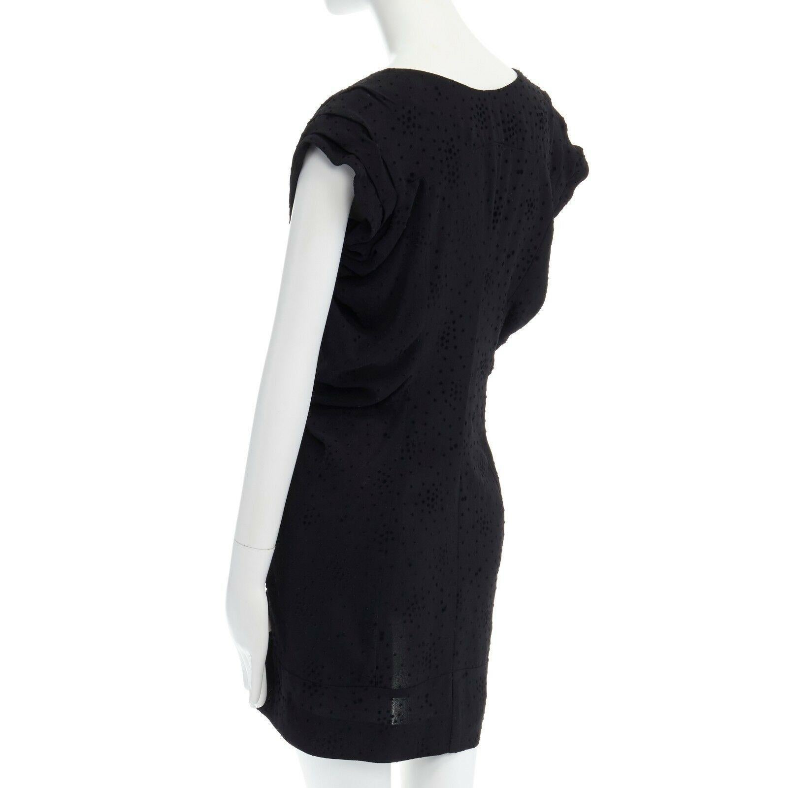 BALENCIAGA Black Dress velvet dot rusched waist mini dress S FR36 US4 2
