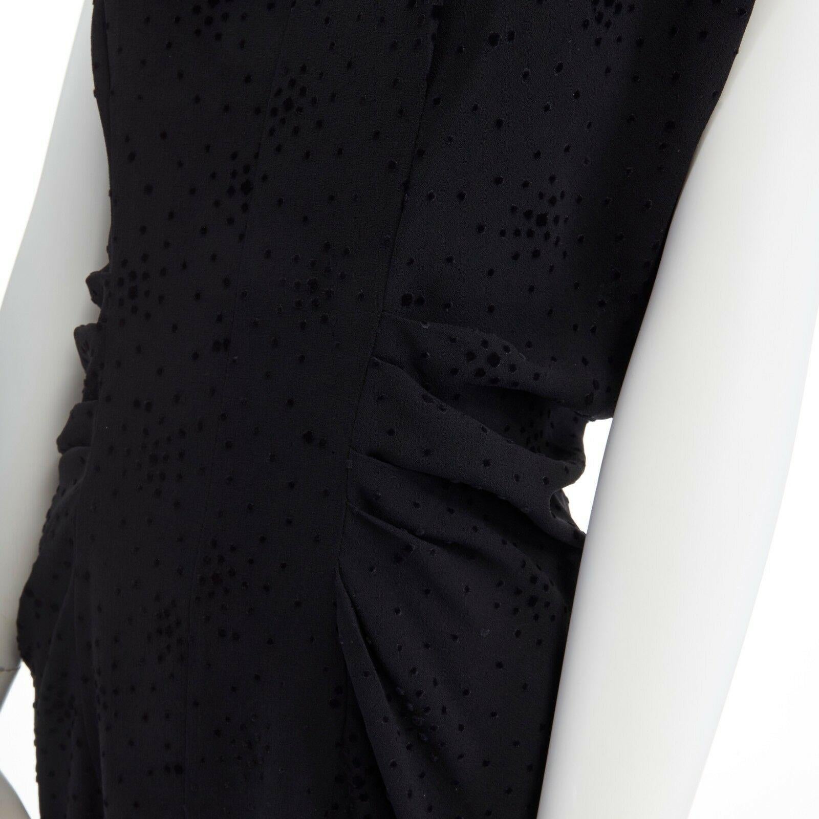 BALENCIAGA Black Dress velvet dot rusched waist mini dress S FR36 US4 4