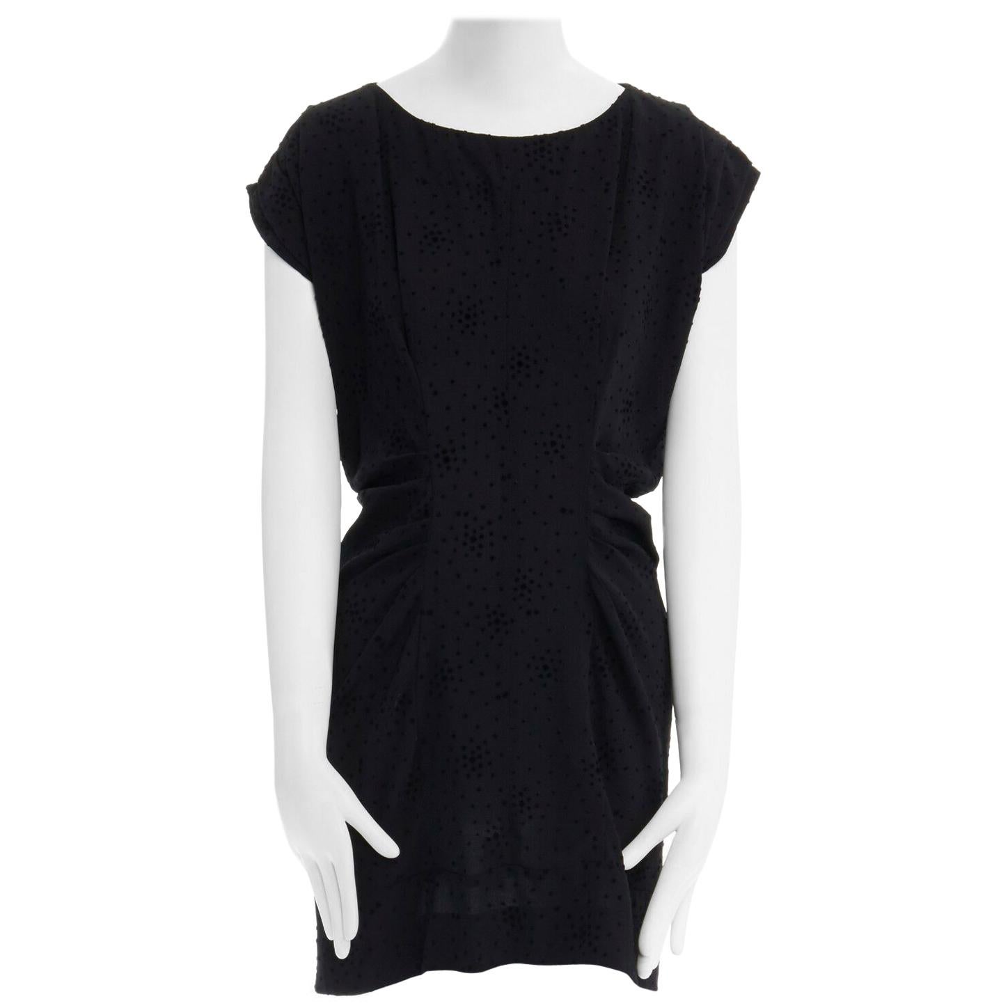 BALENCIAGA Black Dress velvet dot rusched waist mini dress S FR36 US4