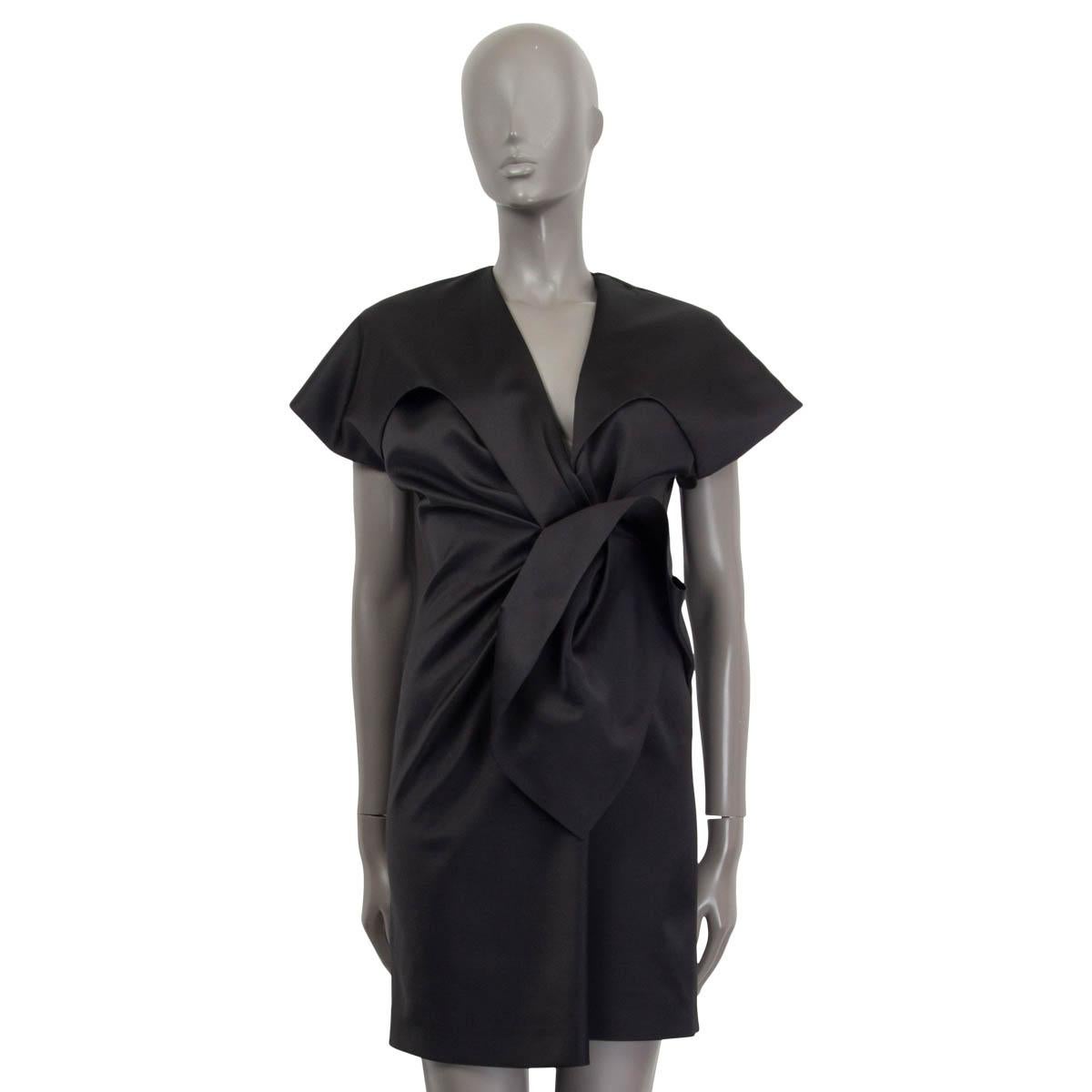 Black BALENCIAGA black DUCHESSE SATIN GATHERED FRONT MINI Dress 38 S