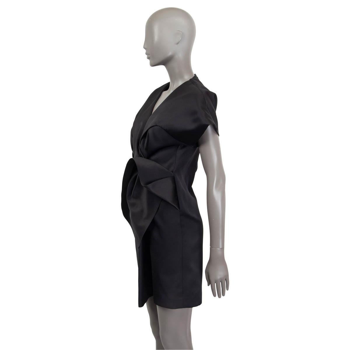 Women's BALENCIAGA black DUCHESSE SATIN GATHERED FRONT MINI Dress 38 S