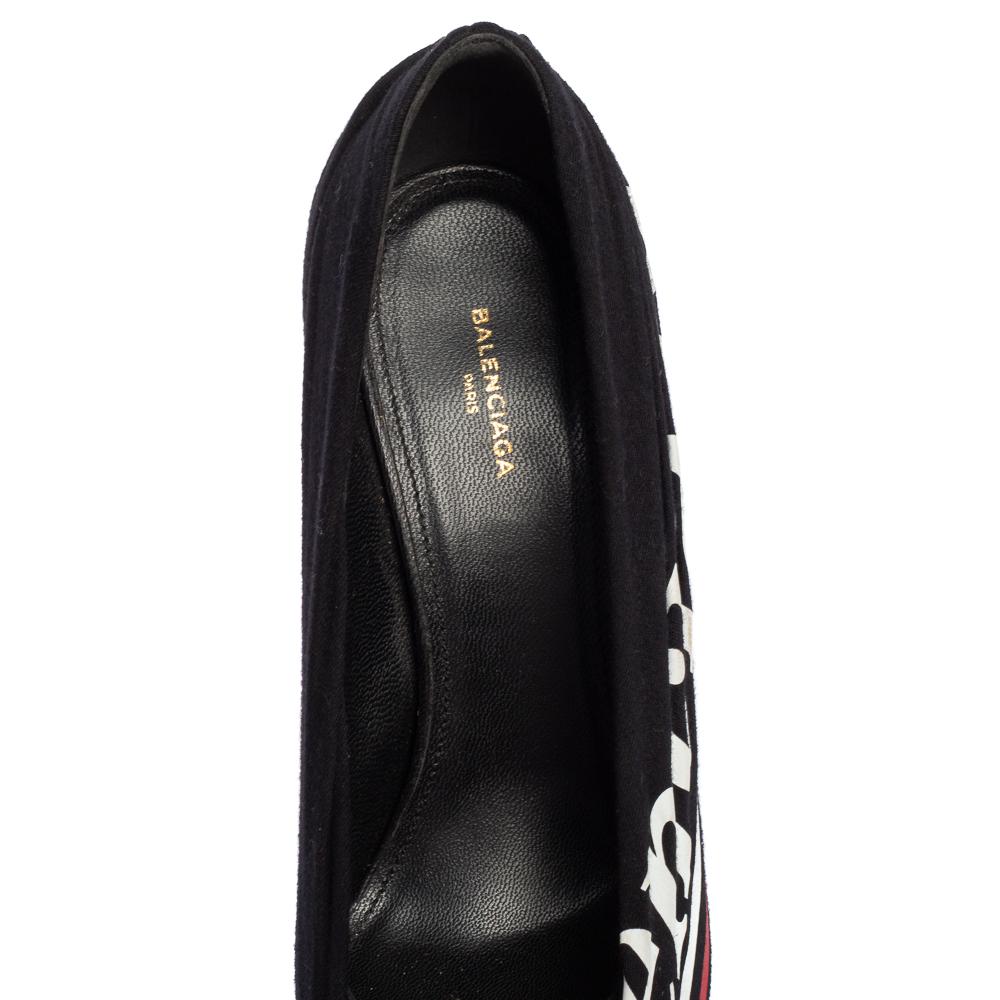 Balenciaga Black Fabric And Leather Knife Logo Pointed Toe Pumps Size 36 1